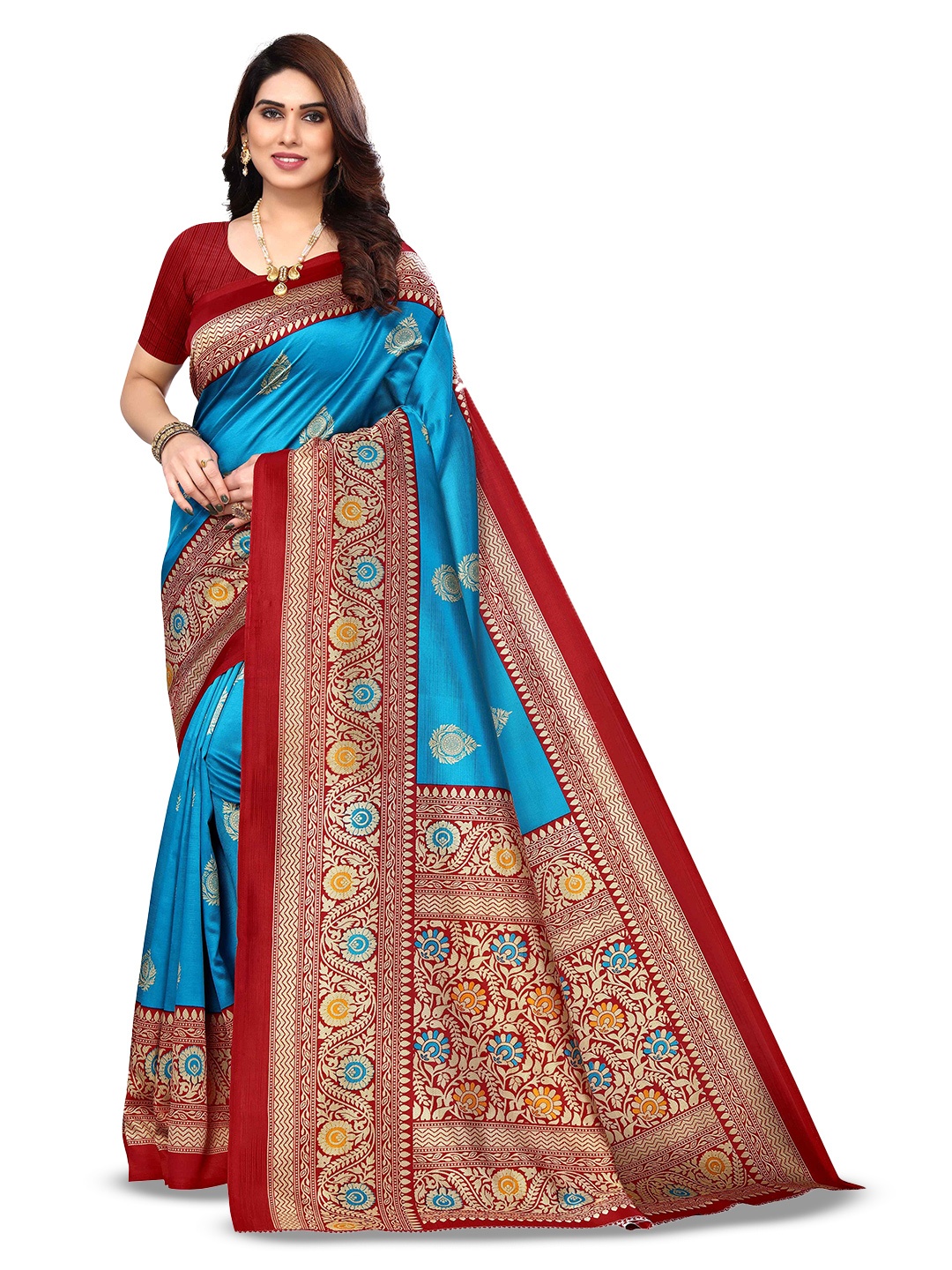 

AADVIKA Ethnic Motifs Printed Bhagalpuri Saree, Blue