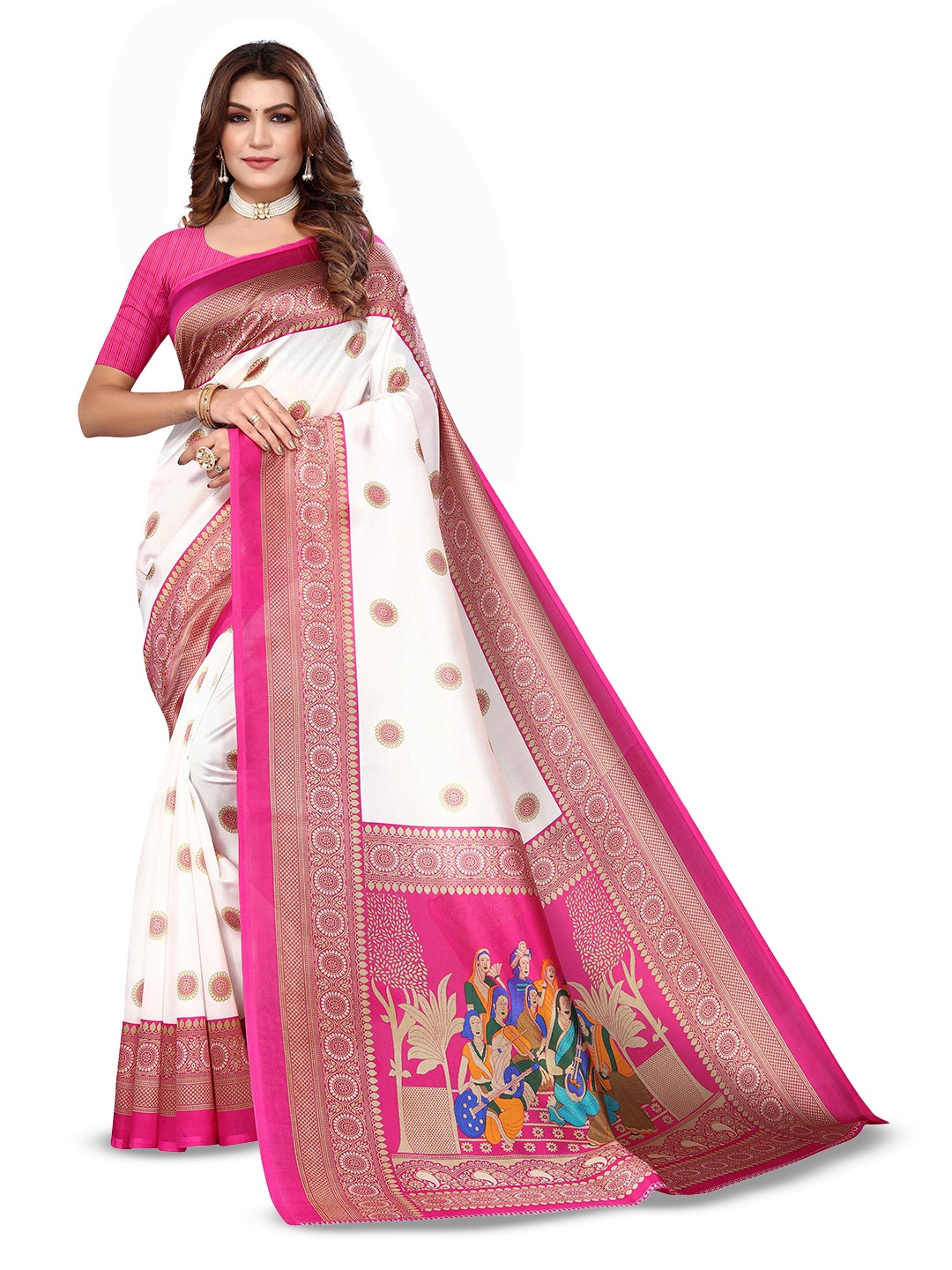 

AADVIKA Ethnic Motifs Printed Bhagalpuri Saree, White
