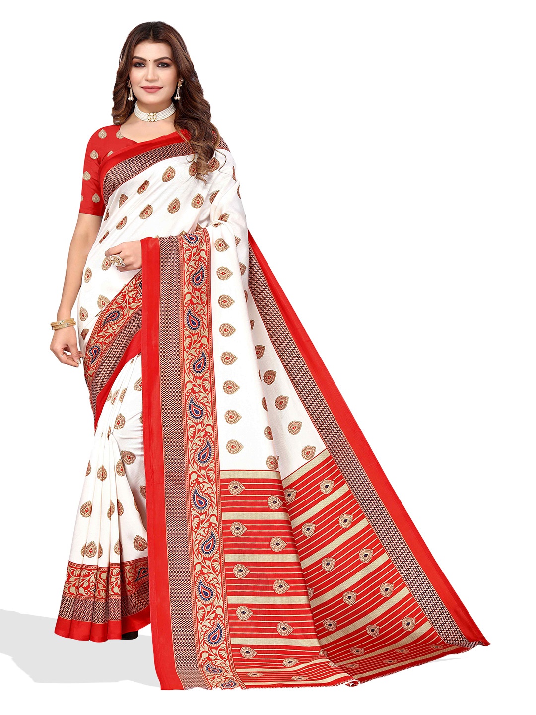 

AADVIKA Ethnic Motifs Bhagalpuri Saree, White