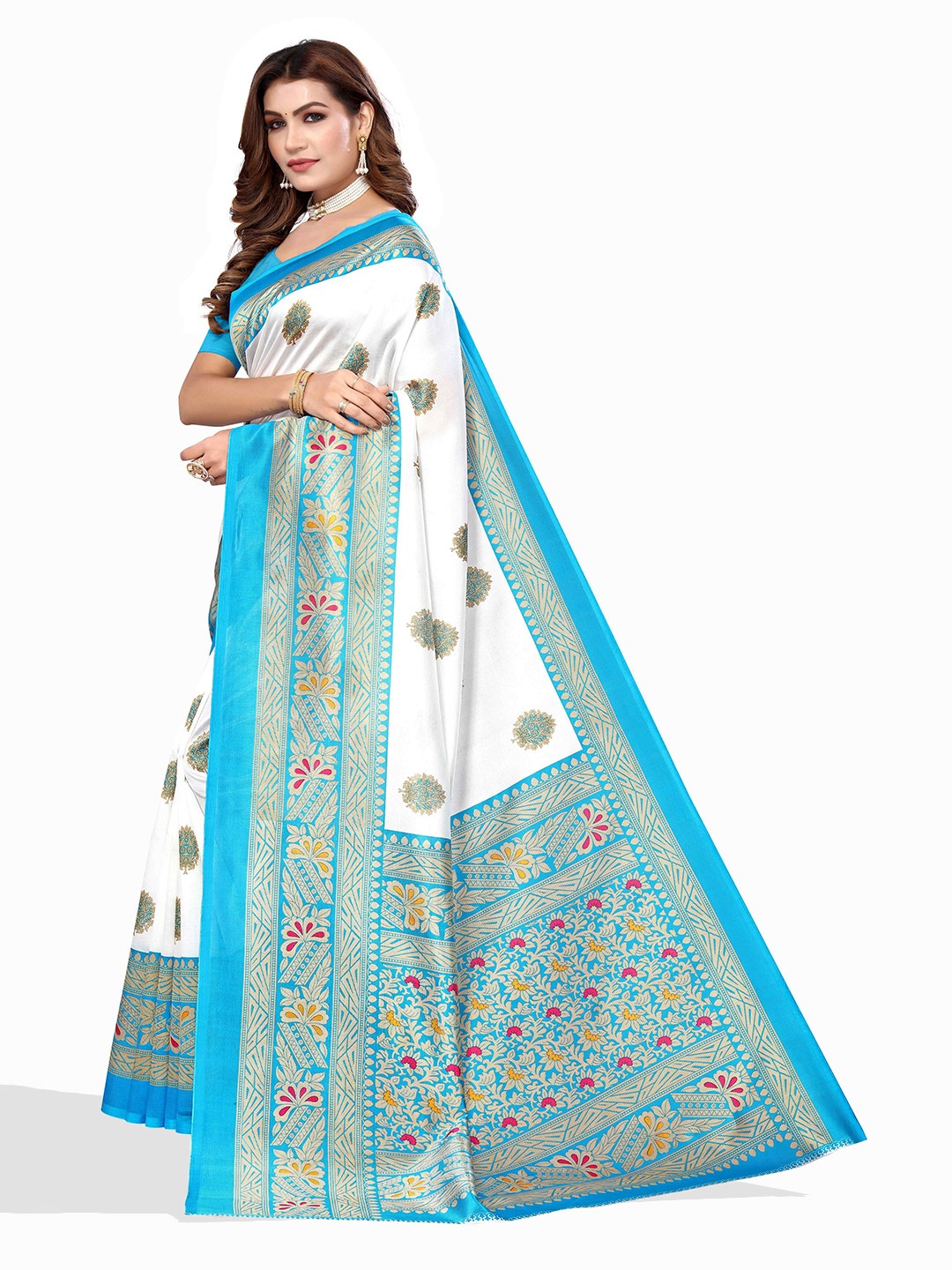 

AADVIKA Ethnic Motifs Bhagalpuri Saree, White