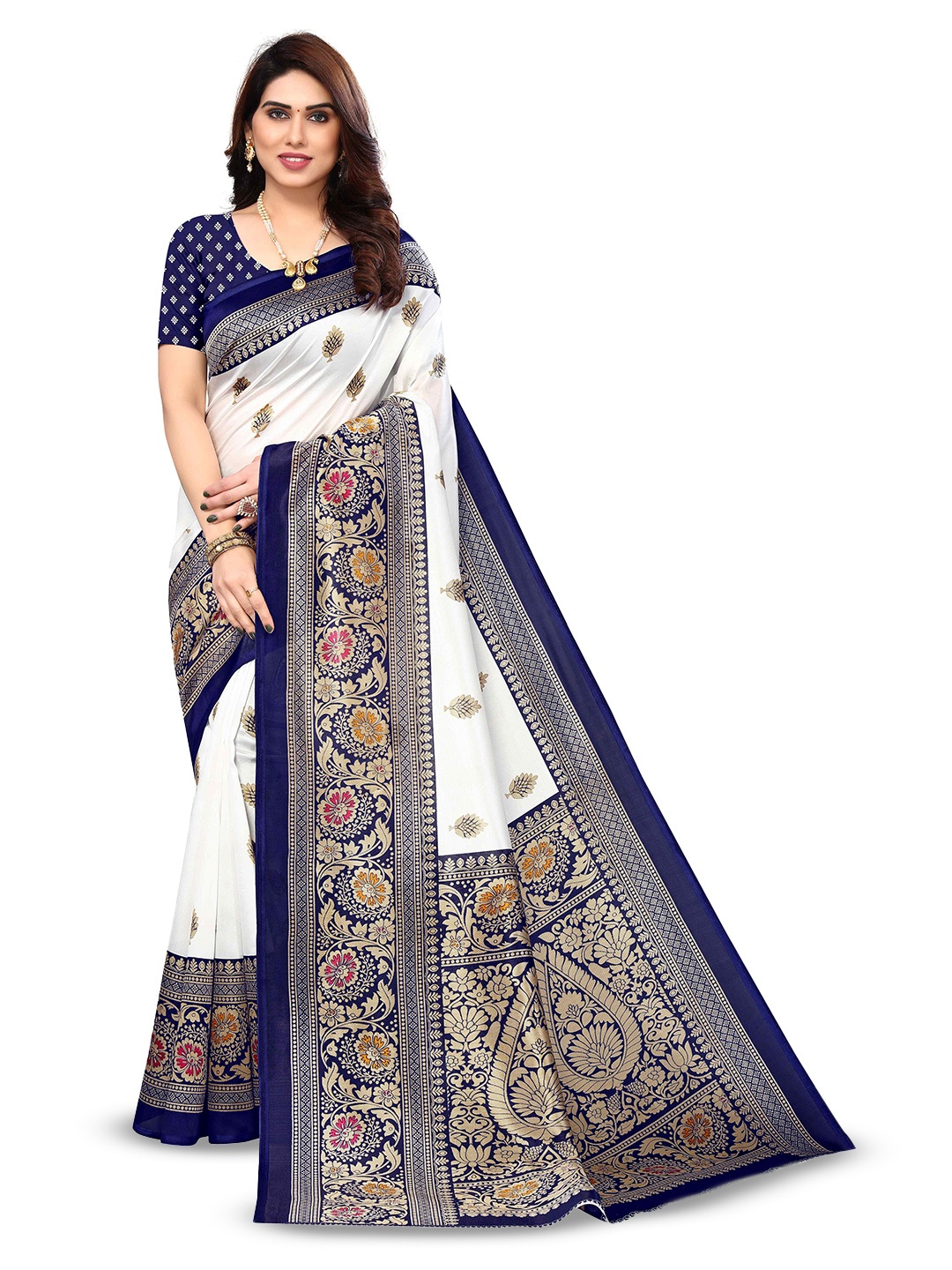 

AADVIKA Ethnic Motifs Bhagalpuri Saree, White