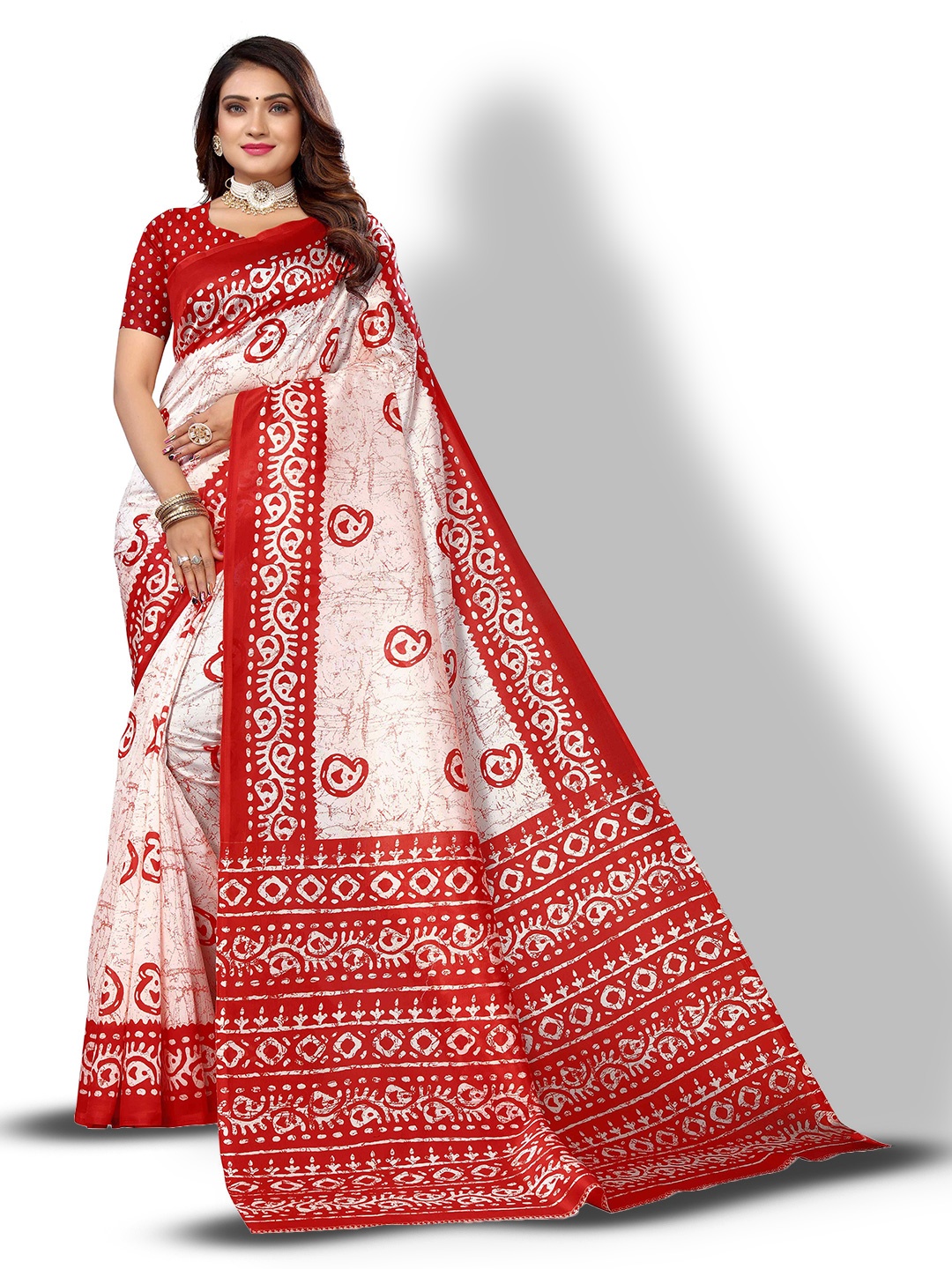 

AADVIKA Paisley Bhagalpuri Saree, White