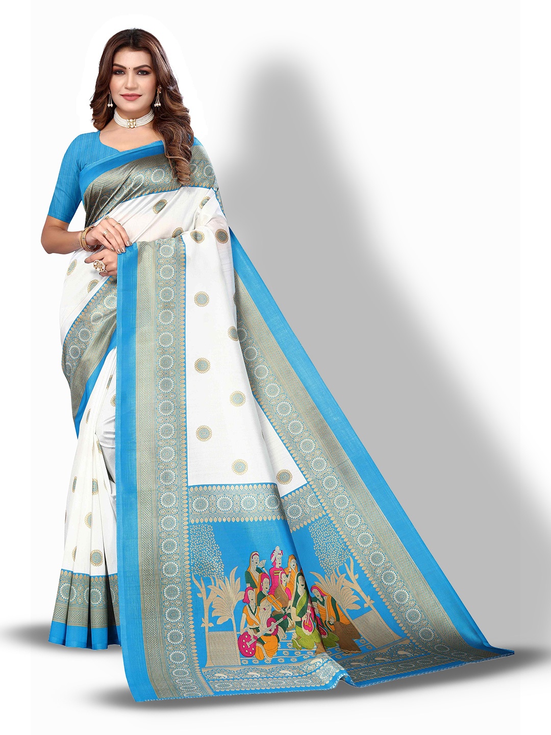 

AADVIKA Ethnic Motifs Bhagalpuri Saree, White