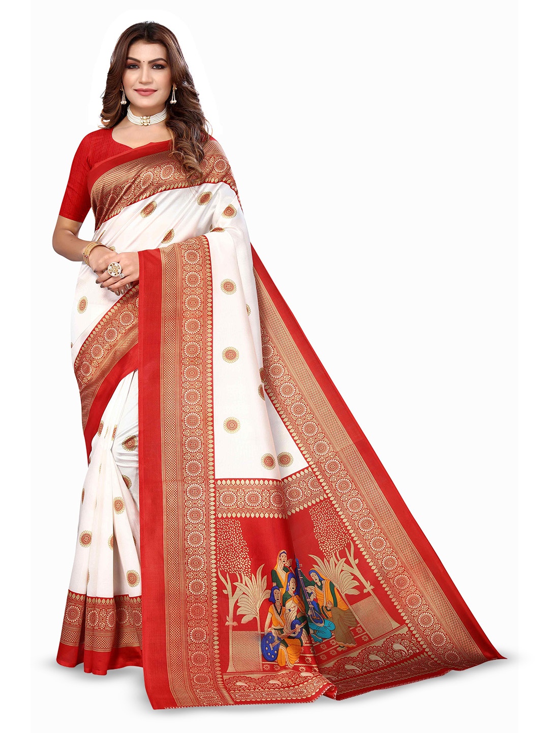 

AADVIKA Ethnic Motifs Zari Bhagalpuri Saree, Red