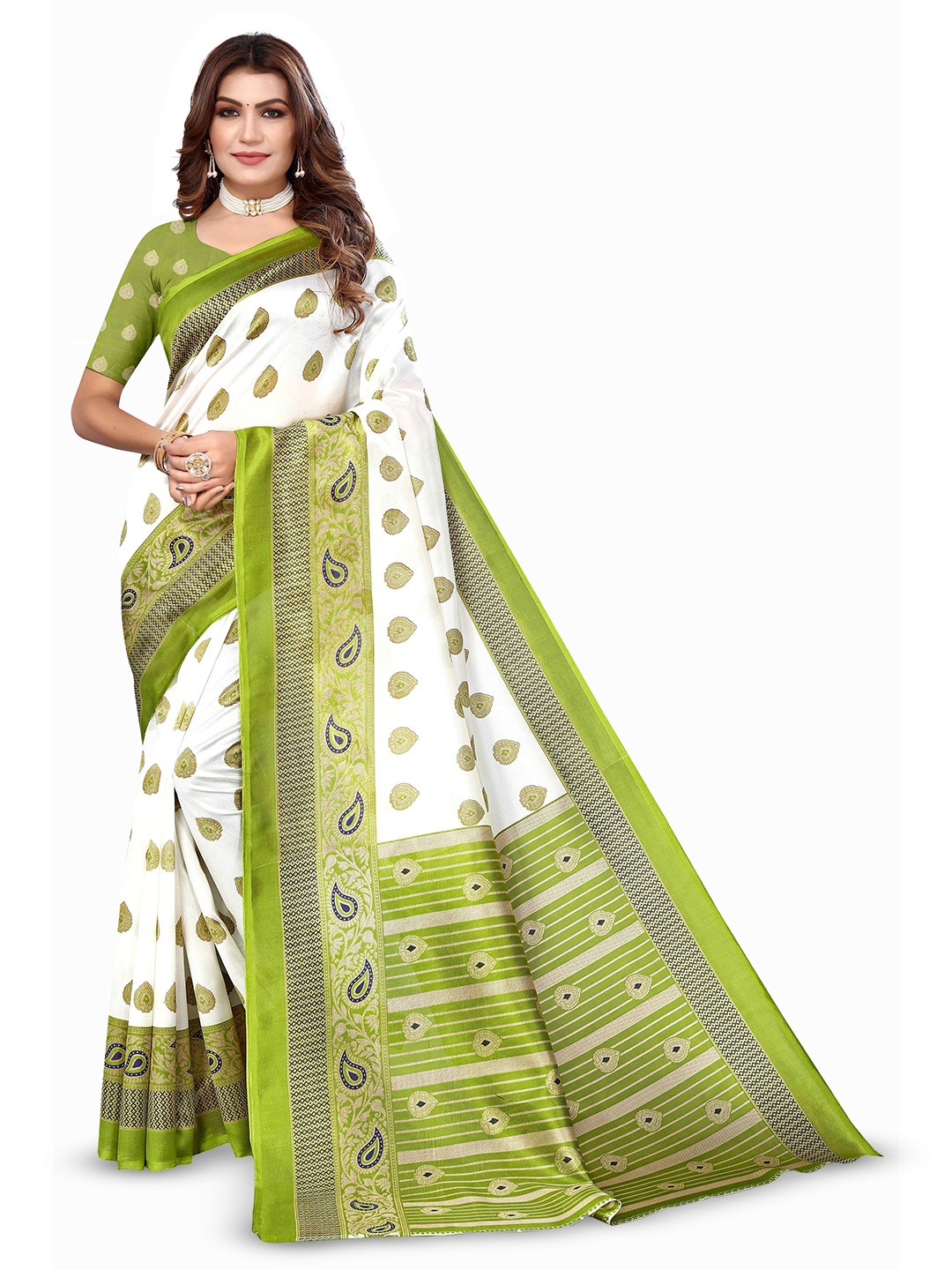 

AADVIKA Ethnic Motifs Bhagalpuri Saree, White