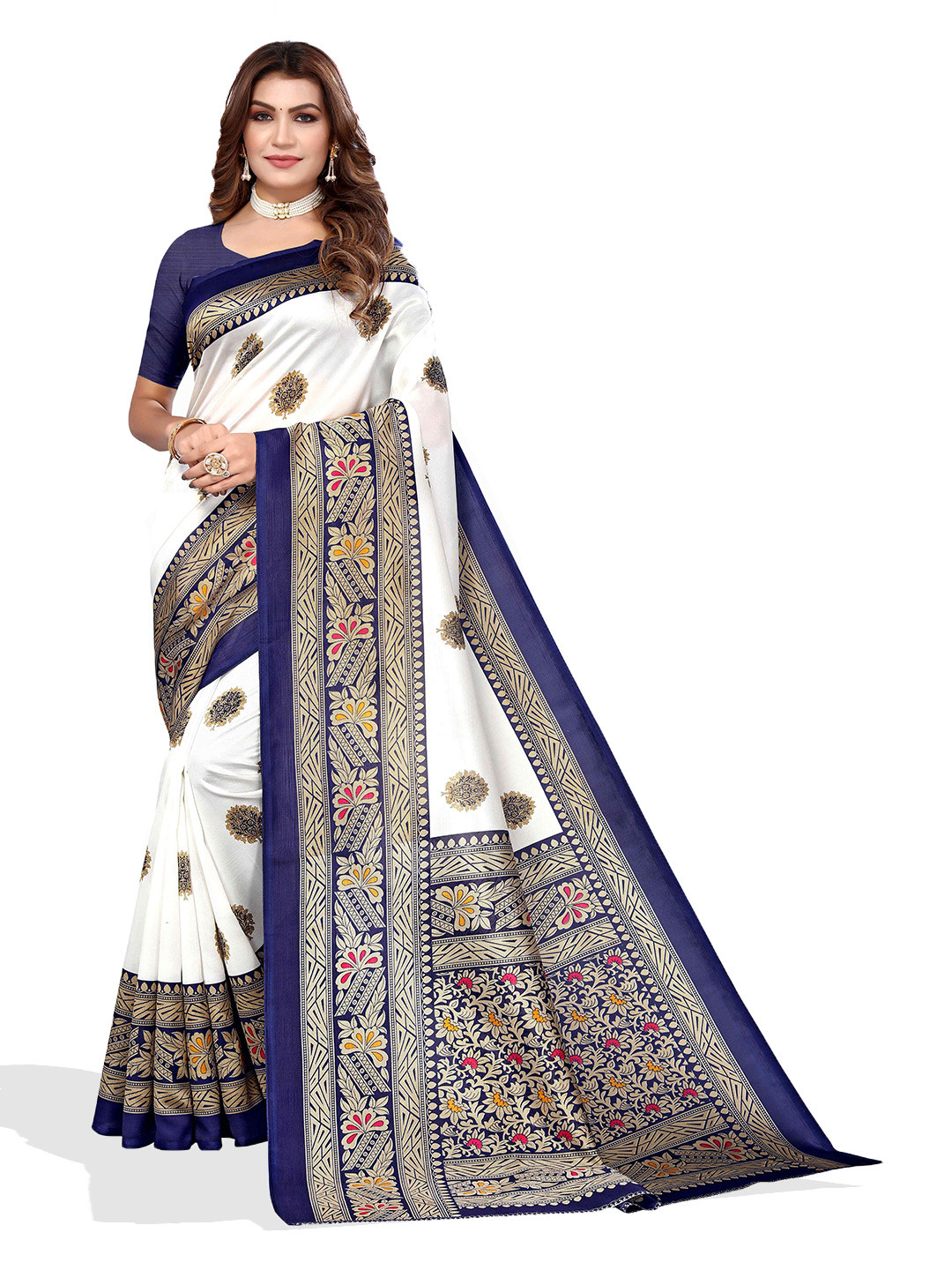 

AADVIKA Floral Zari Bhagalpuri Saree, Blue