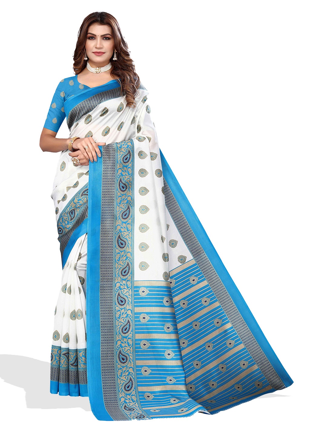 

AADVIKA Ethnic Motifs Bhagalpuri Saree, Blue