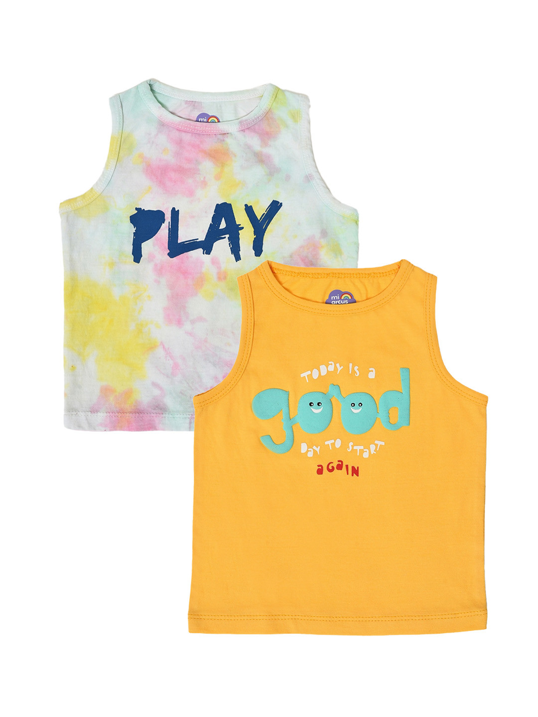 

MiArcus Infant Kids Pack Of 2 Printed Innerwear Tank Vests, Mustard