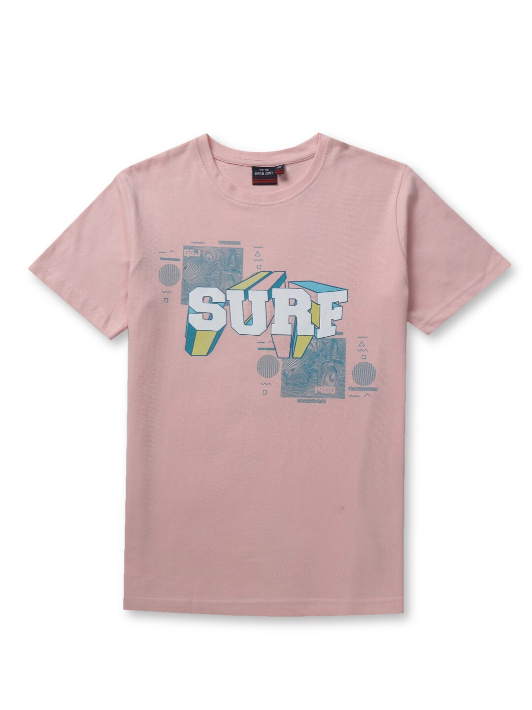 

Gini and Jony Boys Typography Printed Pure Cotton T-shirt, Peach