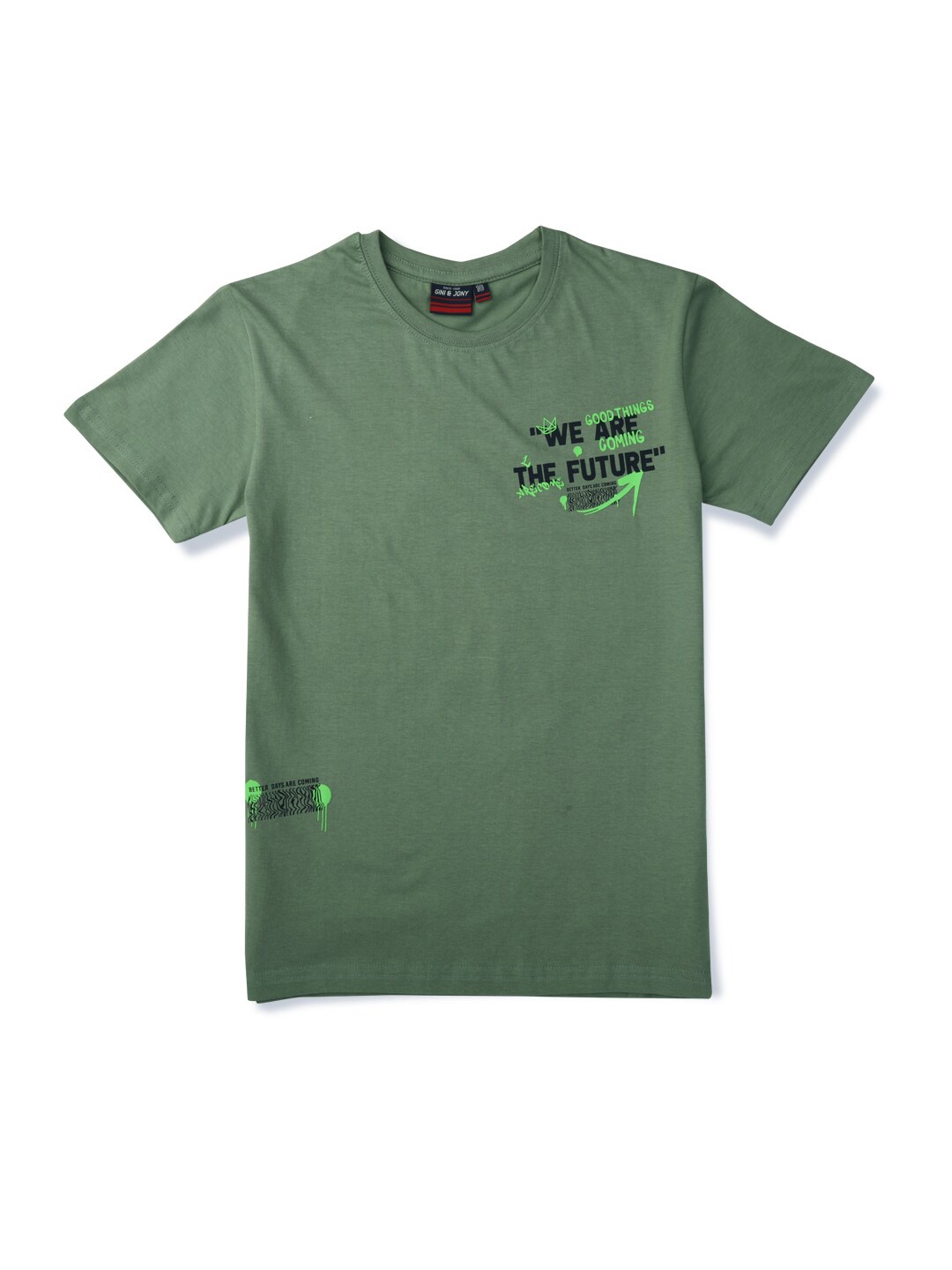 

Gini and Jony Boys Typography Printed Pure Cotton T-shirt, Green