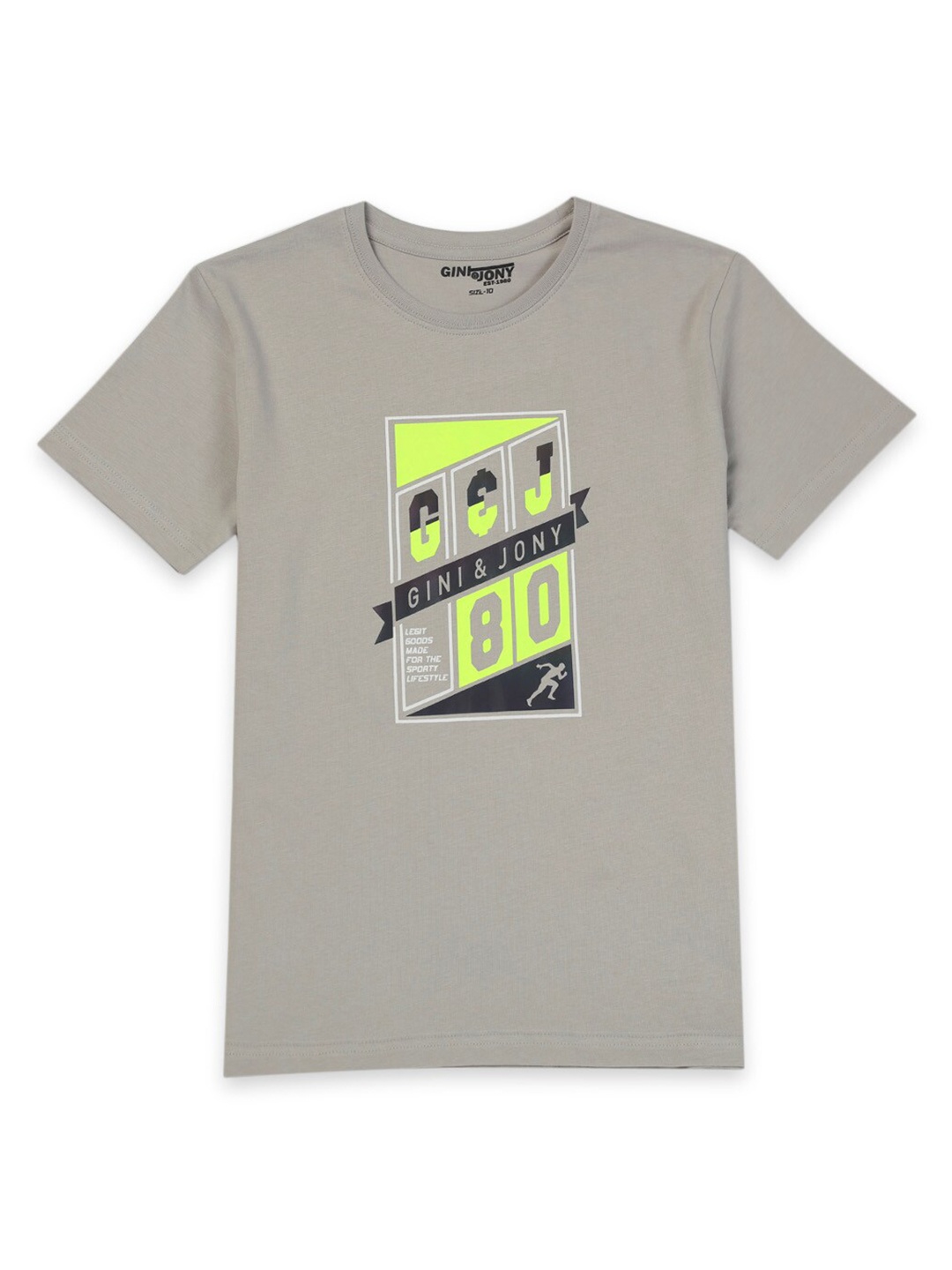 

Gini and Jony Boys Typography Printed Cotton T-shirt, Grey
