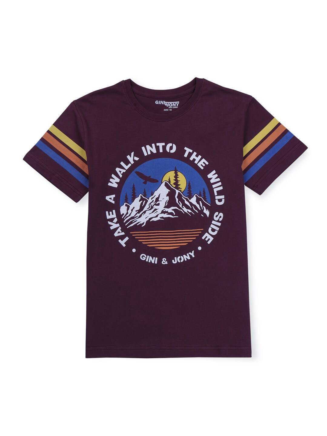 

Gini and Jony Boys Printed Cotton Knitted T-shirt, Maroon