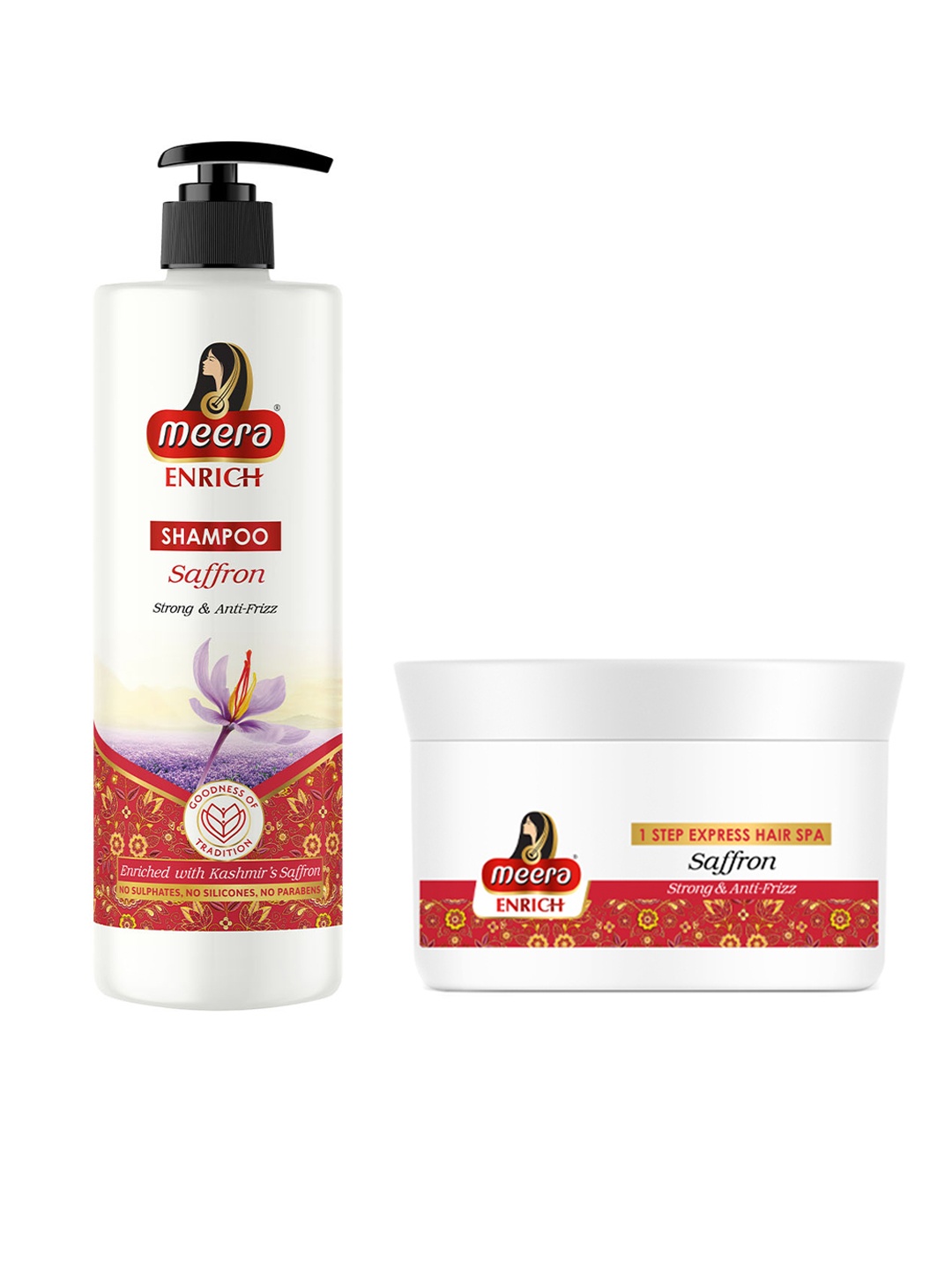 

Meera GOODNESS OF TRADITION Set of Enrich Saffron Anti-Frizz Shampoo + Express Hair Spa, White