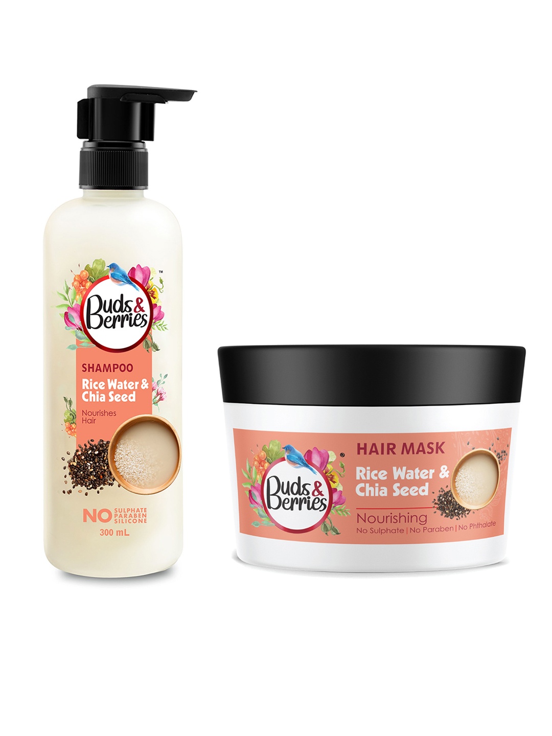 

Buds & Berries Set of Rice Water & Chia Seeds Nourishment Shampoo & Hair Mask, Peach