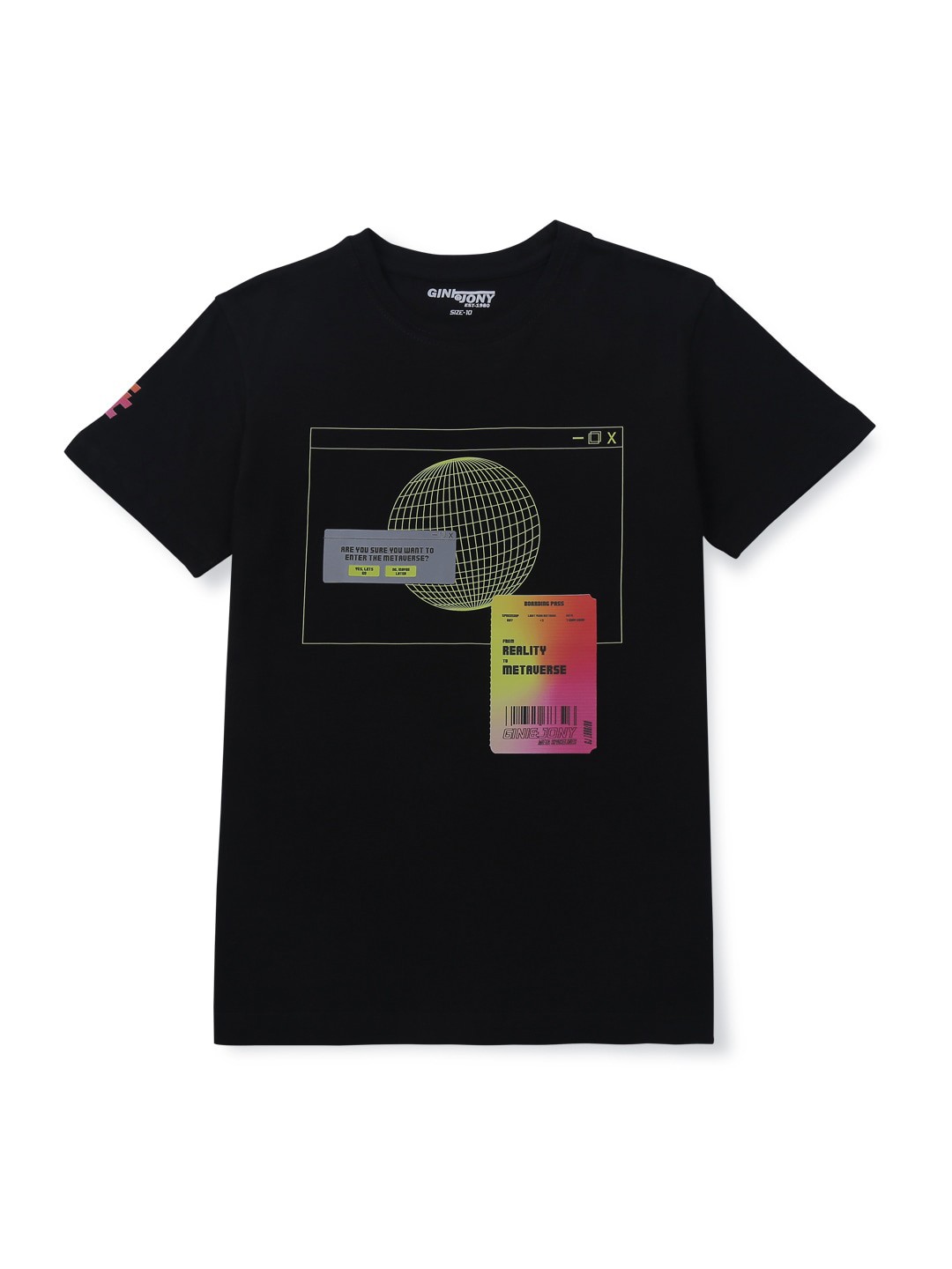 

Gini and Jony Boys Printed Knitted Cotton T-shirt, Black