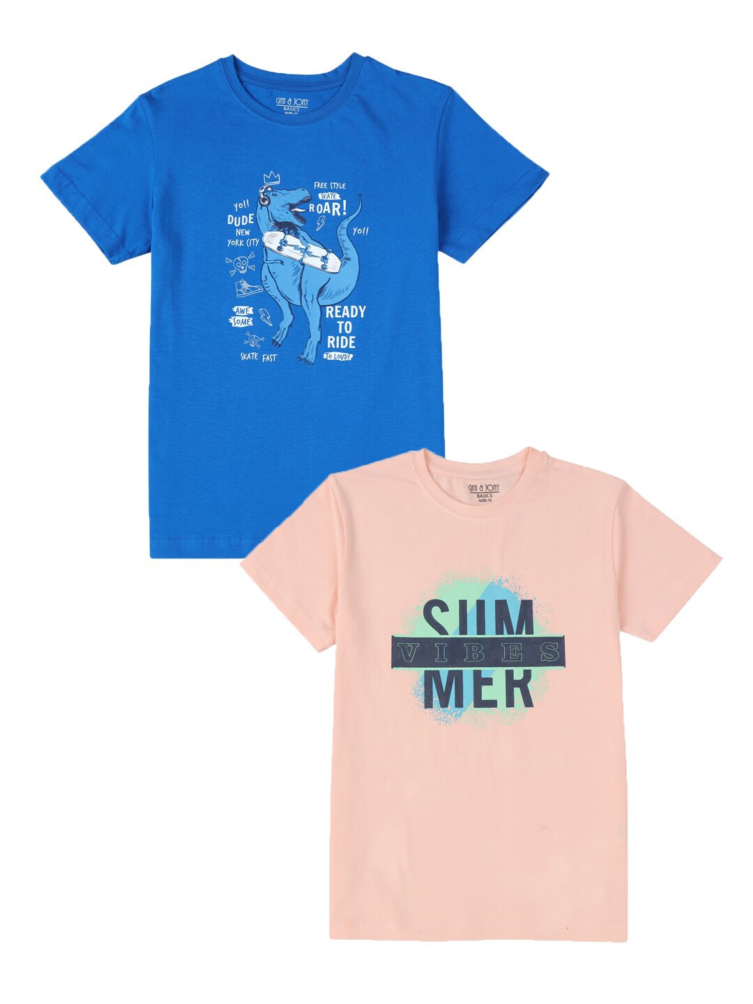 

Gini and Jony Boys Pack Of 2 Typography Printed Cotton T-shirt, Blue