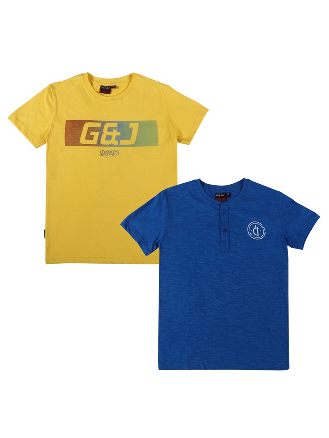 

Gini and Jony Boys Pack Of 2 Printed Pure Cotton T-shirts, Yellow