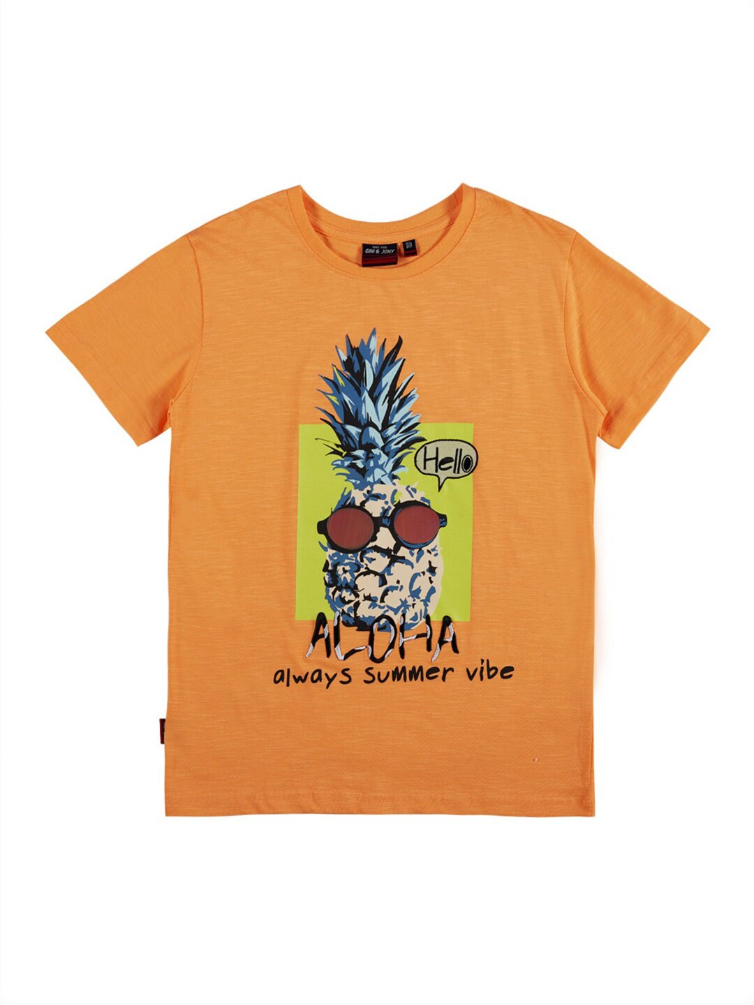 

Gini and Jony Boys Graphic Printed Round Neck Cotton T-shirt, Orange