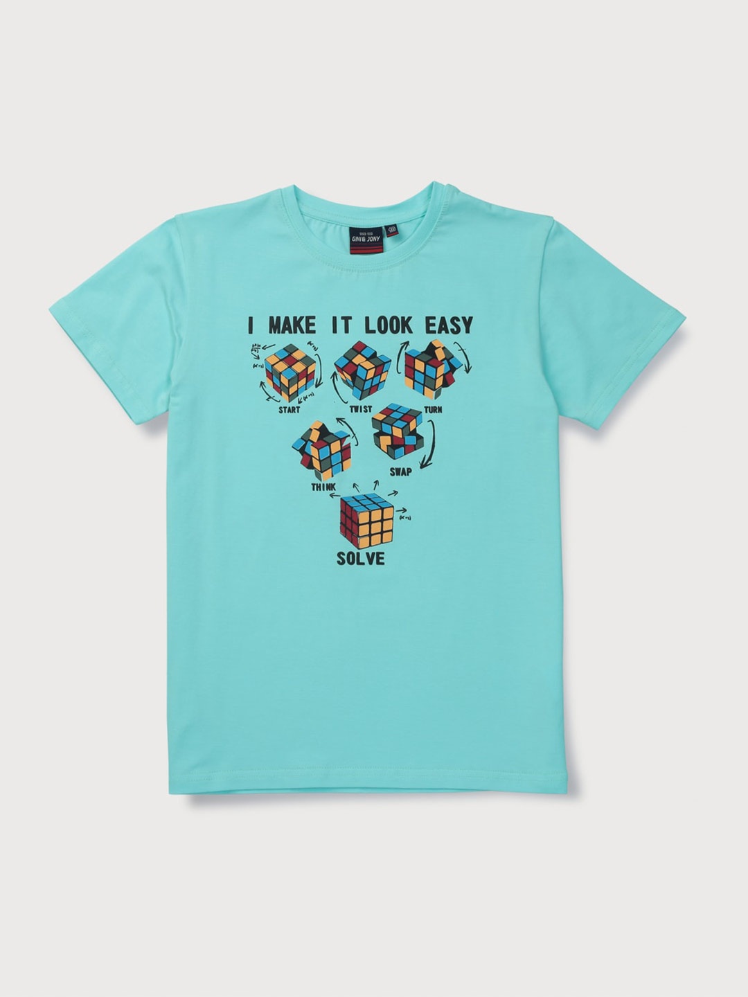 

Gini and Jony Boys Typography Printed Pure Cotton T-shirt, Blue