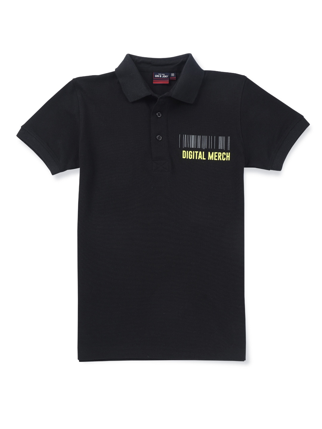 

Gini and Jony Boys Typography Printed Polo Collar Cotton T-shirt, Black