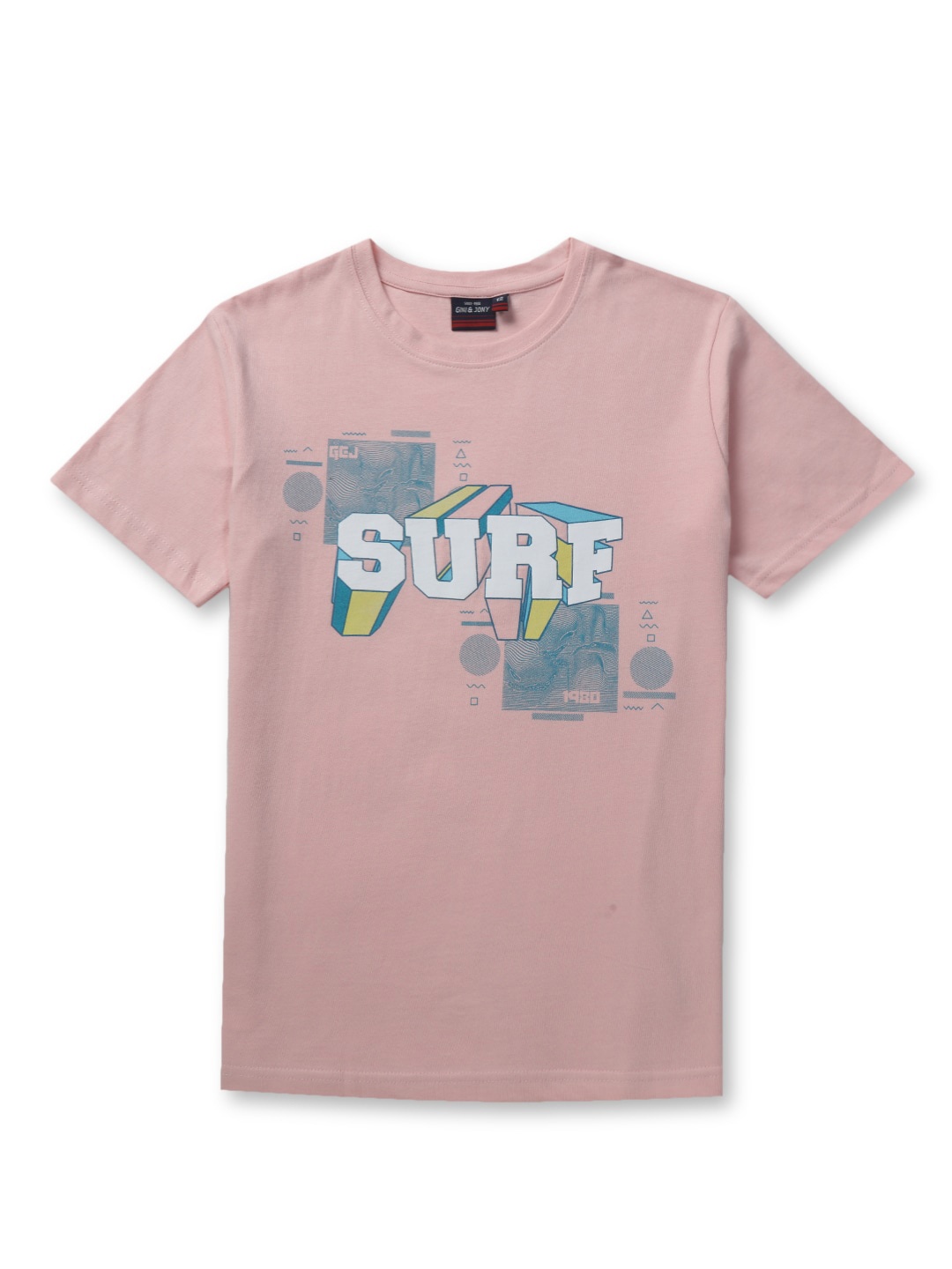 

Gini and Jony Boys Typography Printed Pure Cotton T-shirt, Peach