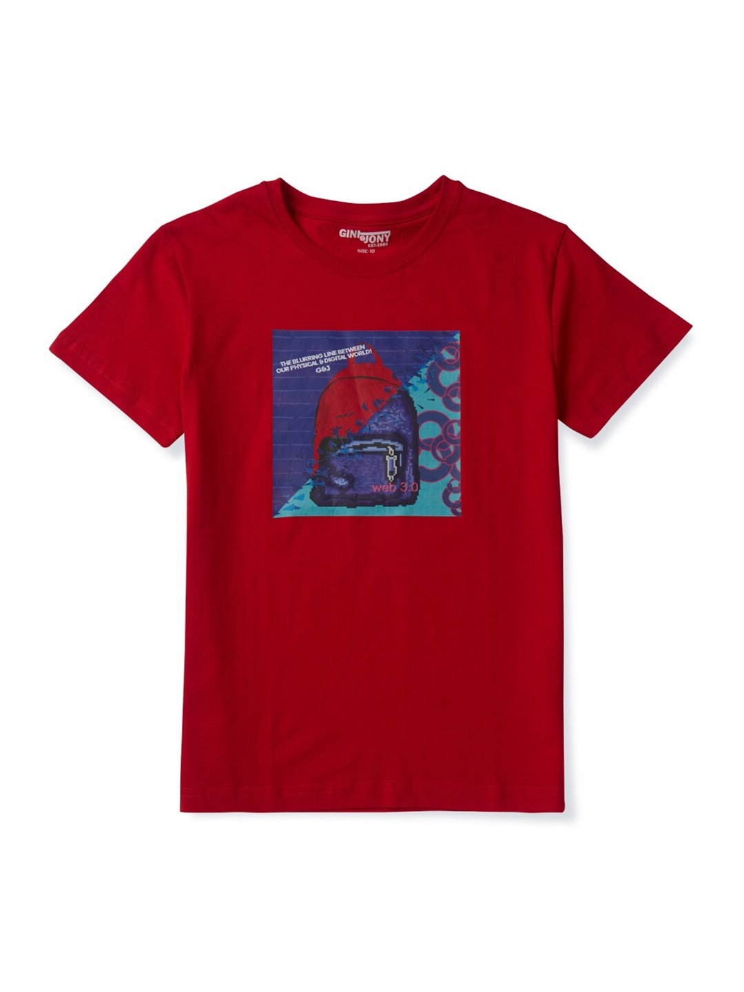 

Gini and Jony Boys Graphic Printed Cotton T-shirt, Red