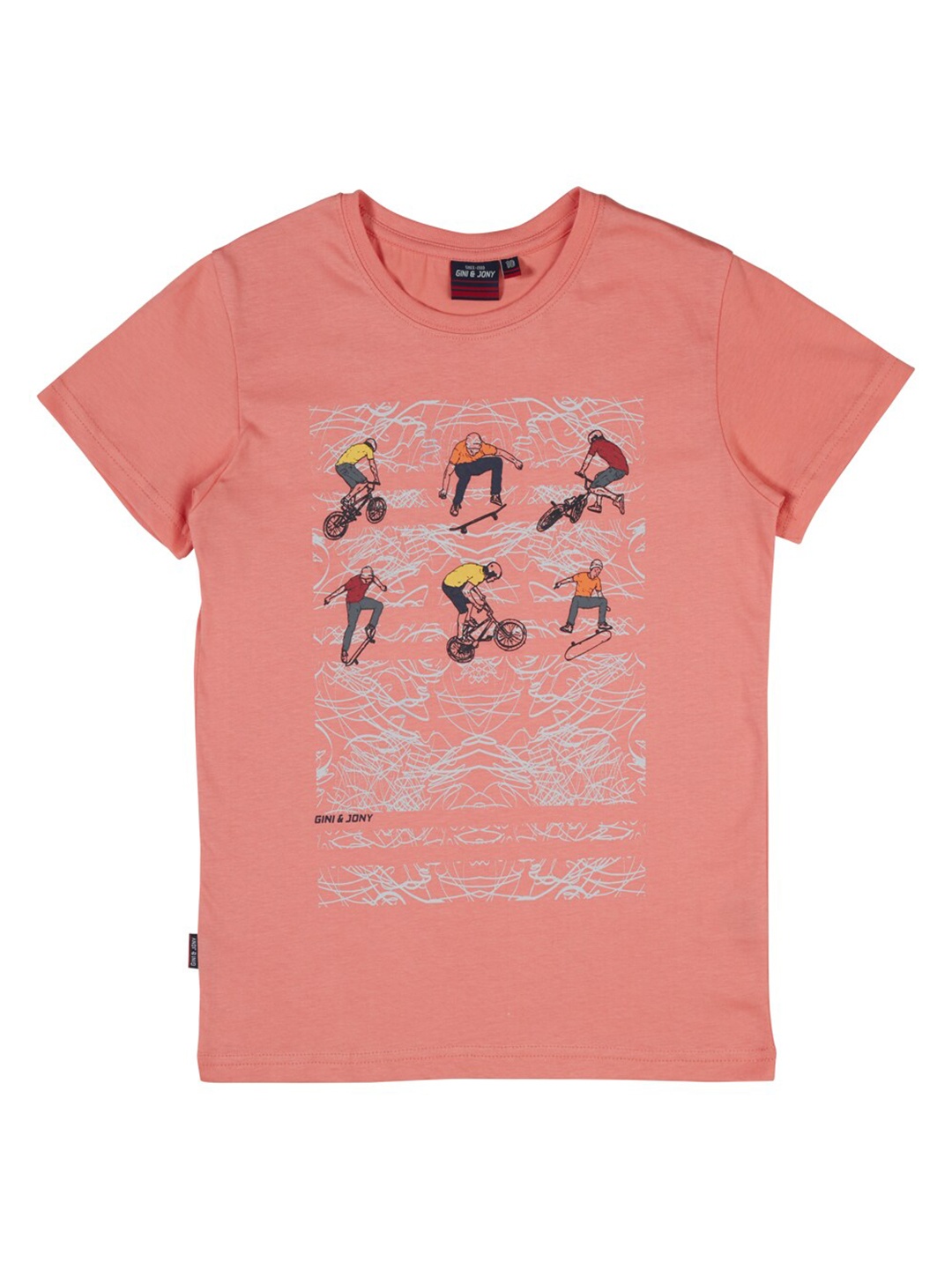 

Gini and Jony Boys Graphic Printed Cotton T-shirt, Pink