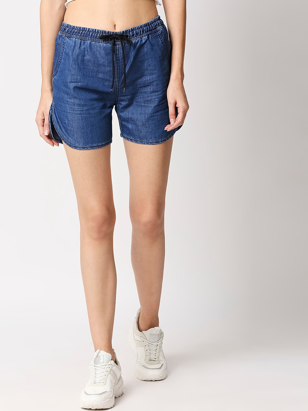 

High Star Women Washed High-Rise Denim Shorts, Navy blue