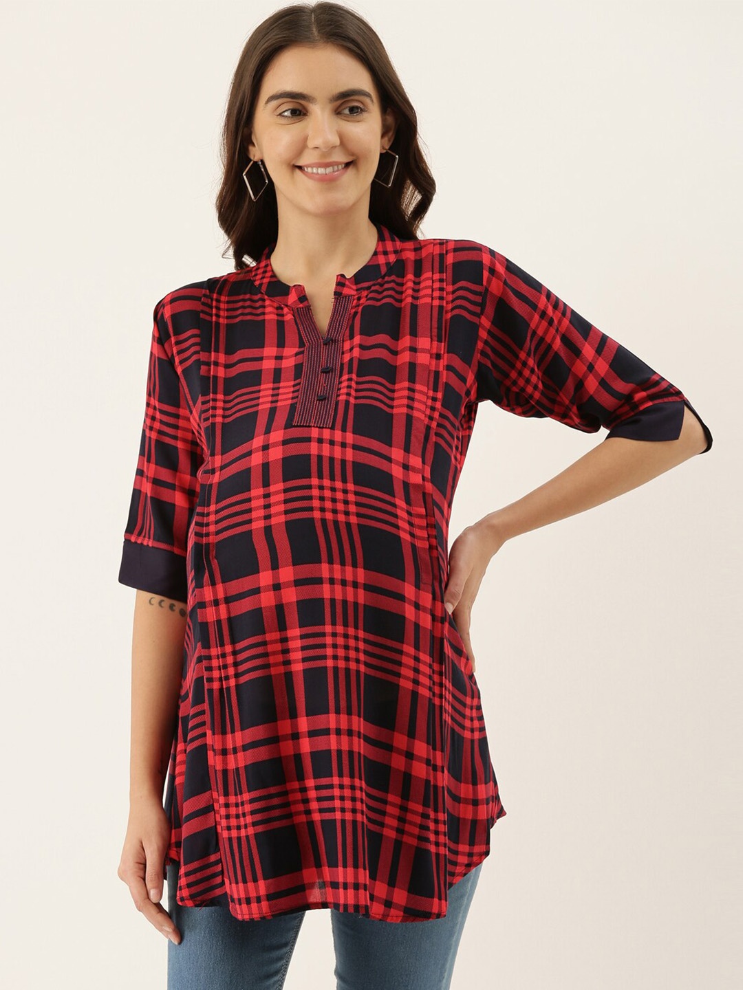 

GOLDSTROMS Checked Mandarin Collar Maternity Tunic, Red