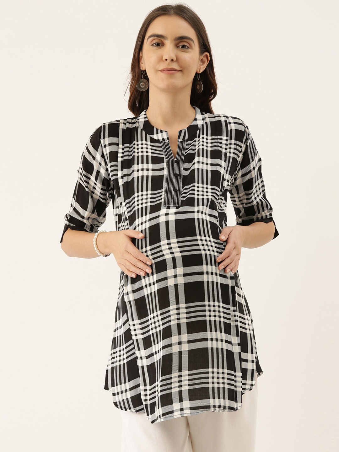 

GOLDSTROMS Checked Mandarin Collar Maternity Tunic, Black