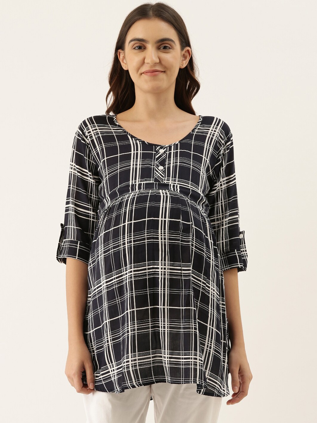

GOLDSTROMS Checked V-Neck Maternity Tunic, Navy blue