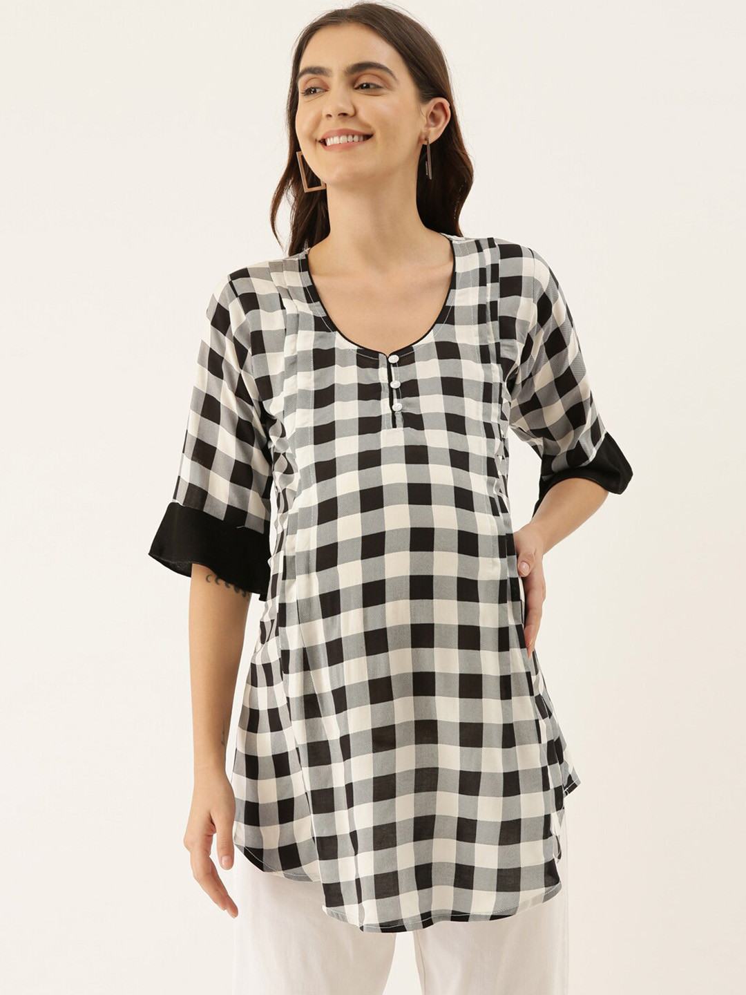

GOLDSTROMS Checked Round Neck Maternity Tunic, Black