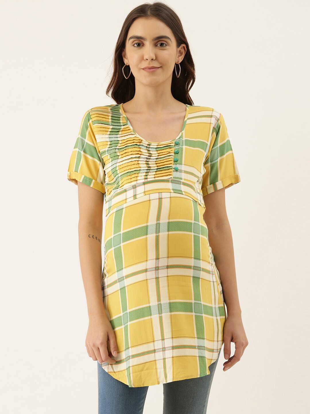 

GOLDSTROMS Checked Scoop Neck Maternity Tunic, Yellow