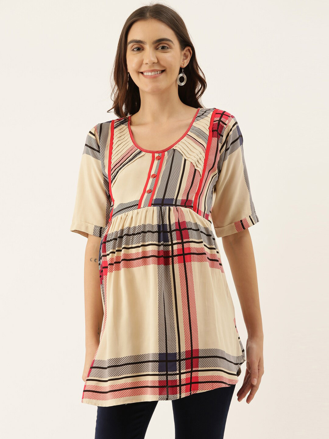 

GOLDSTROMS Checked Round Neck Maternity Tunic, Off white