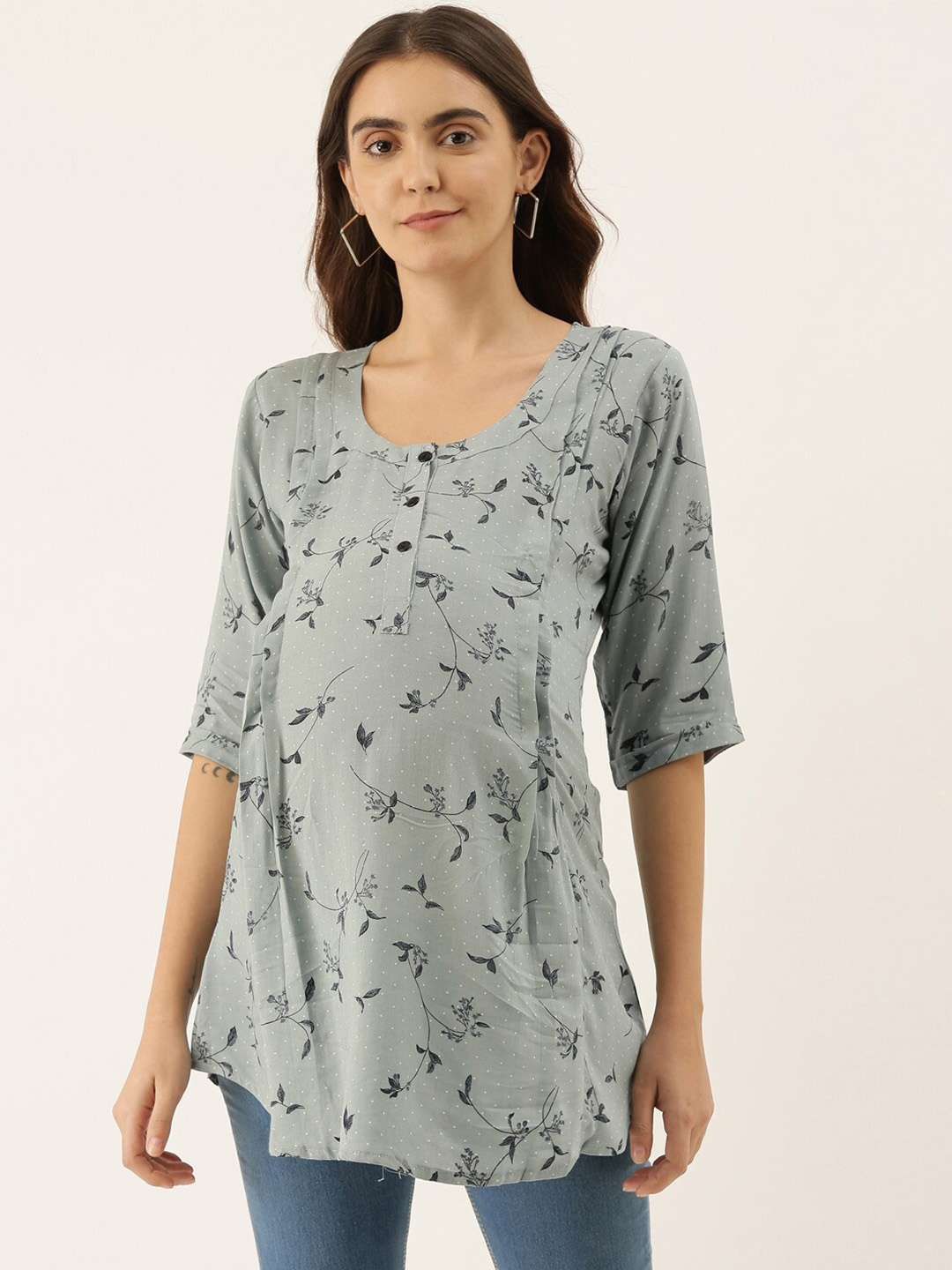 

GOLDSTROMS Floral Printed Scoop Neck Maternity Tunic, Grey