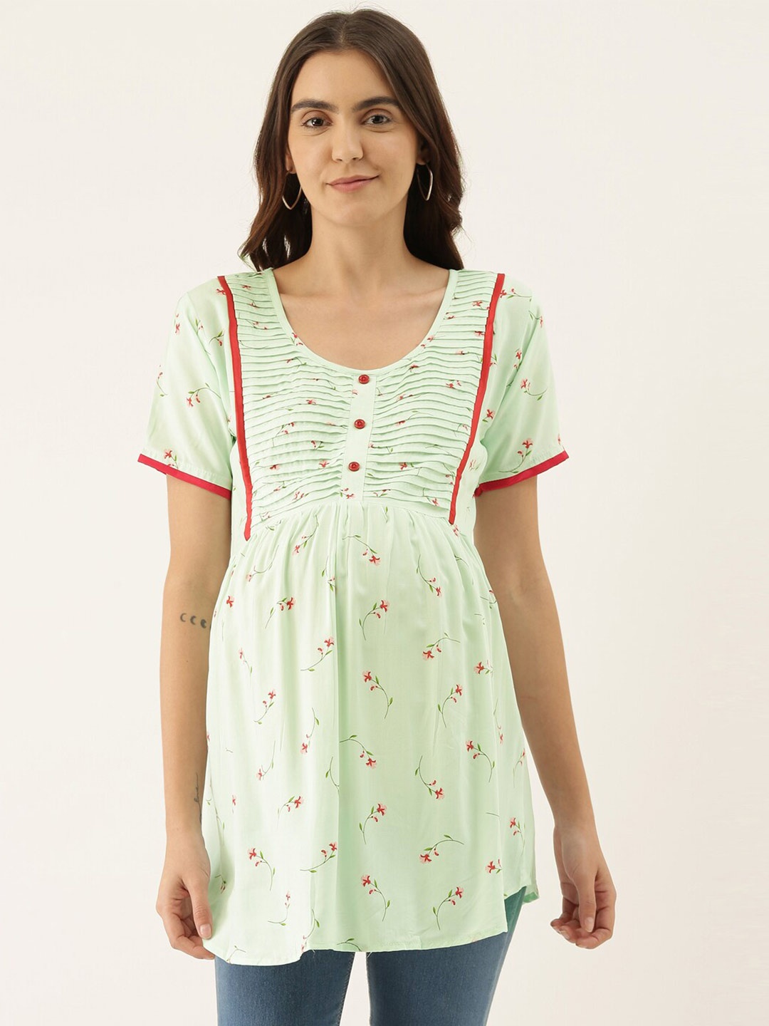 

GOLDSTROMS Floral Printed Round Neck Maternity Tunic, Green