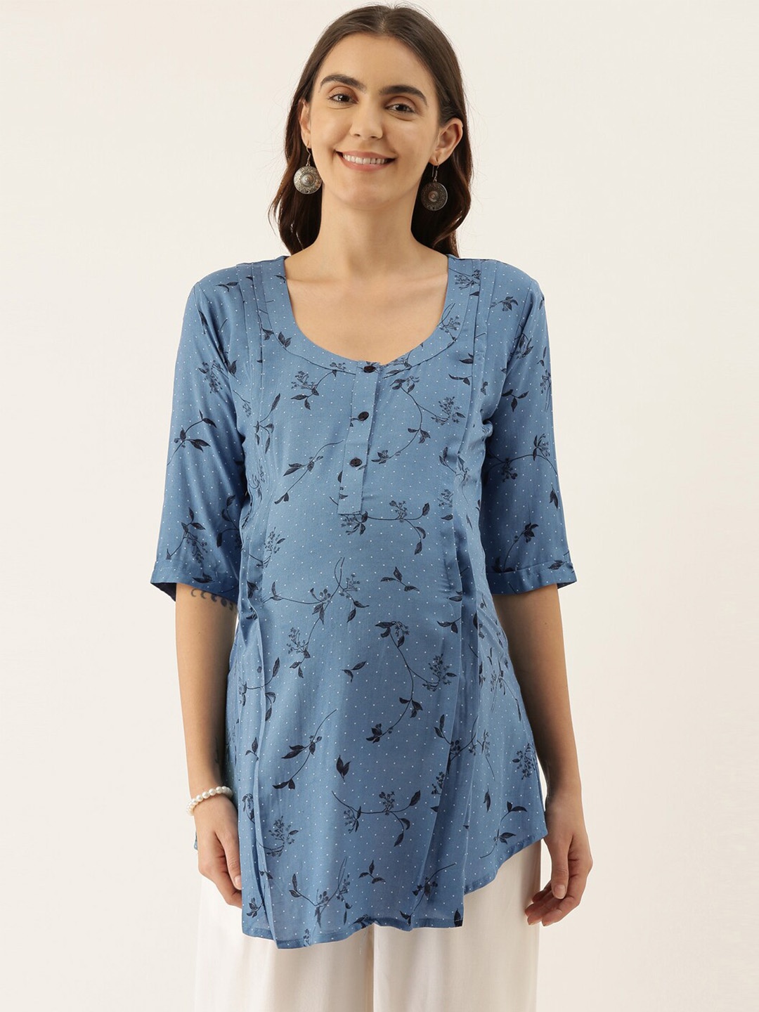 

GOLDSTROMS Floral Printed Scoop Neck Maternity Tunic, Blue