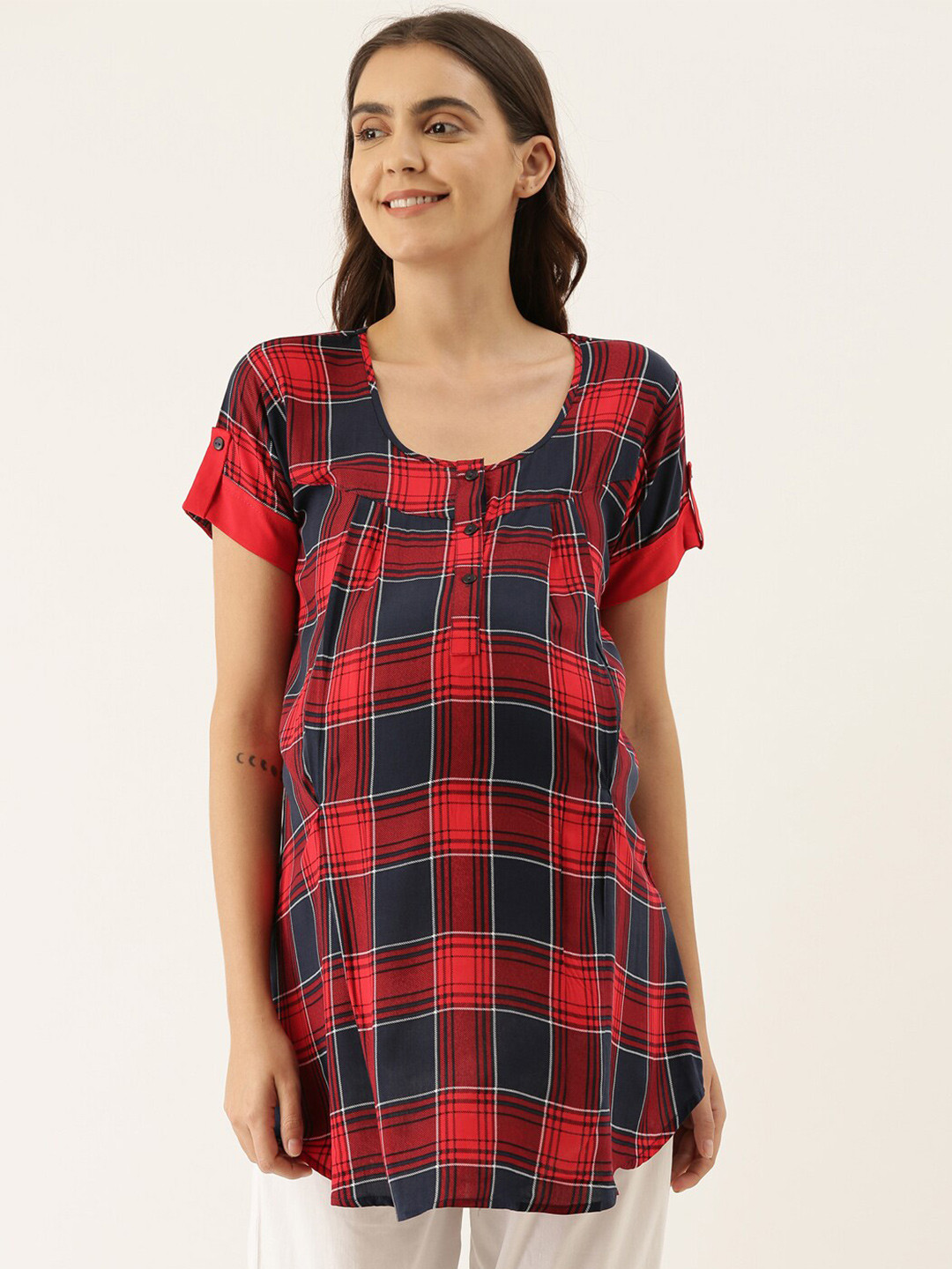 

GOLDSTROMS Checked Scoop Neck Maternity Tunic, Red
