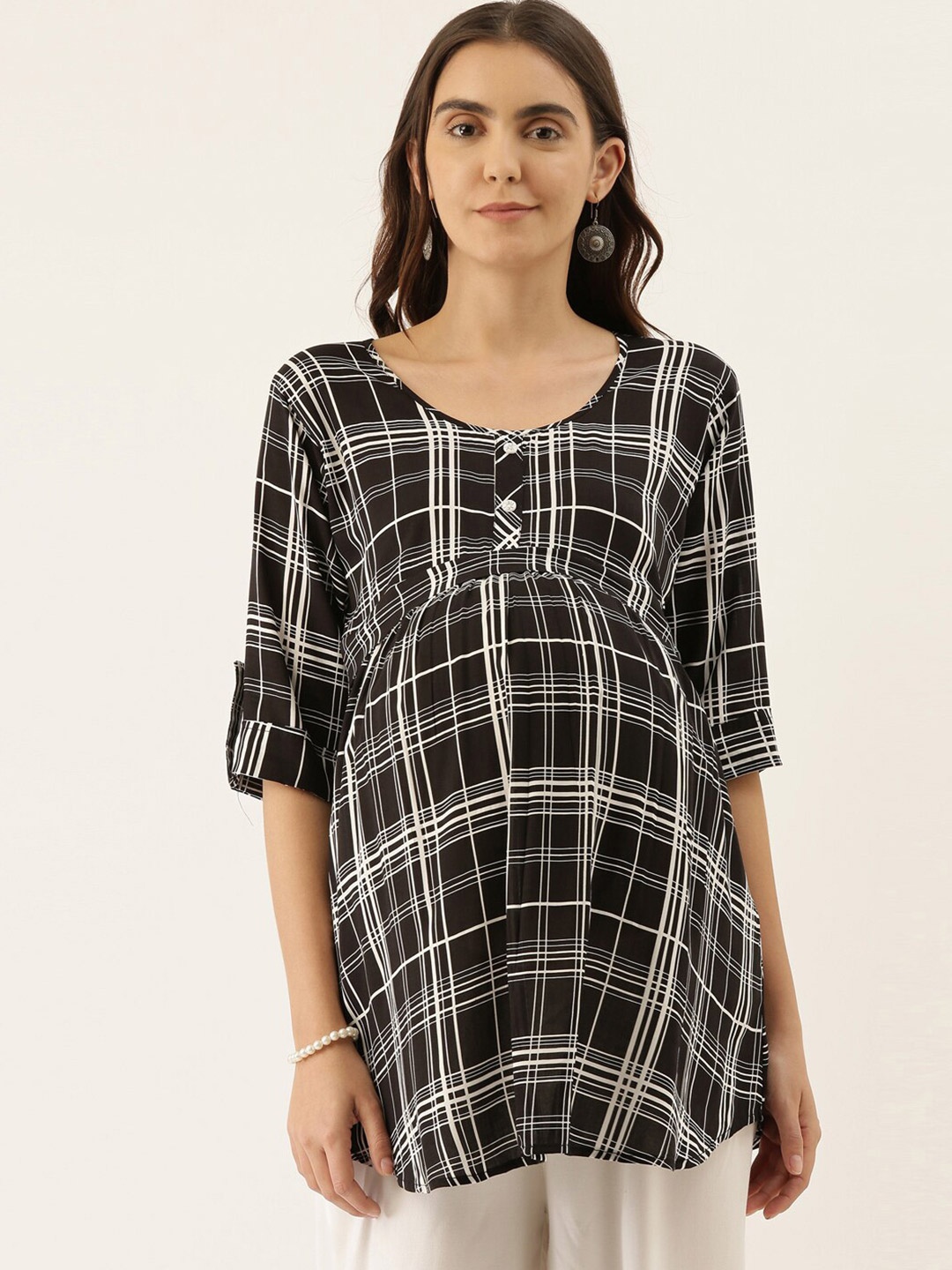 

GOLDSTROMS Checked Round Neck Maternity Tunic, Black