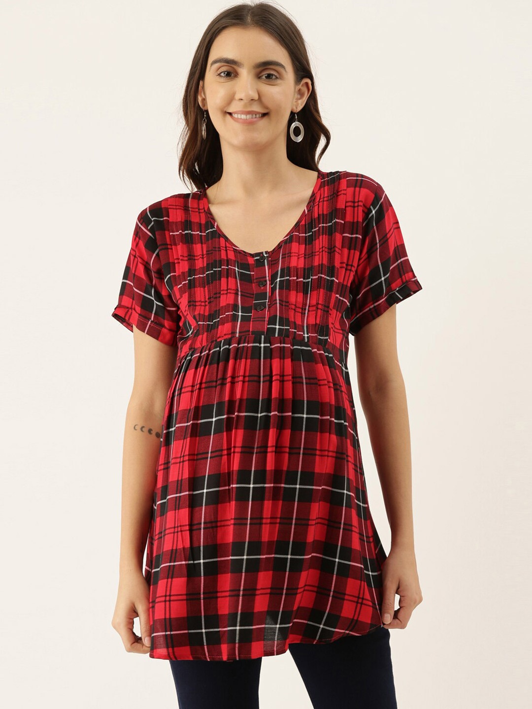 

GOLDSTROMS Checked Round Neck Maternity Tunic, Red