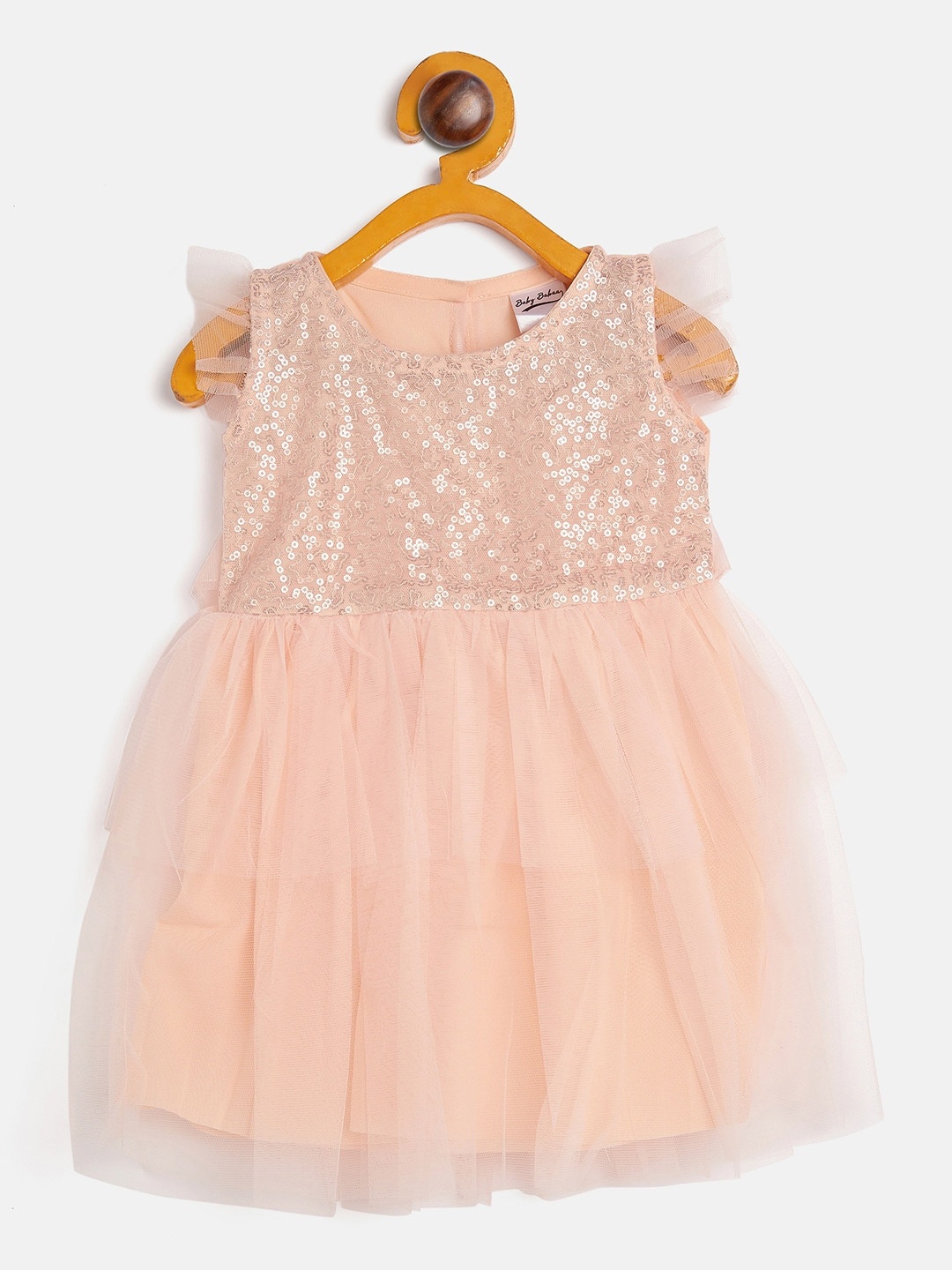 

Camey Infant Girls Embellished Flutter Sleeves Sequined Fit & Flare Dress, Peach