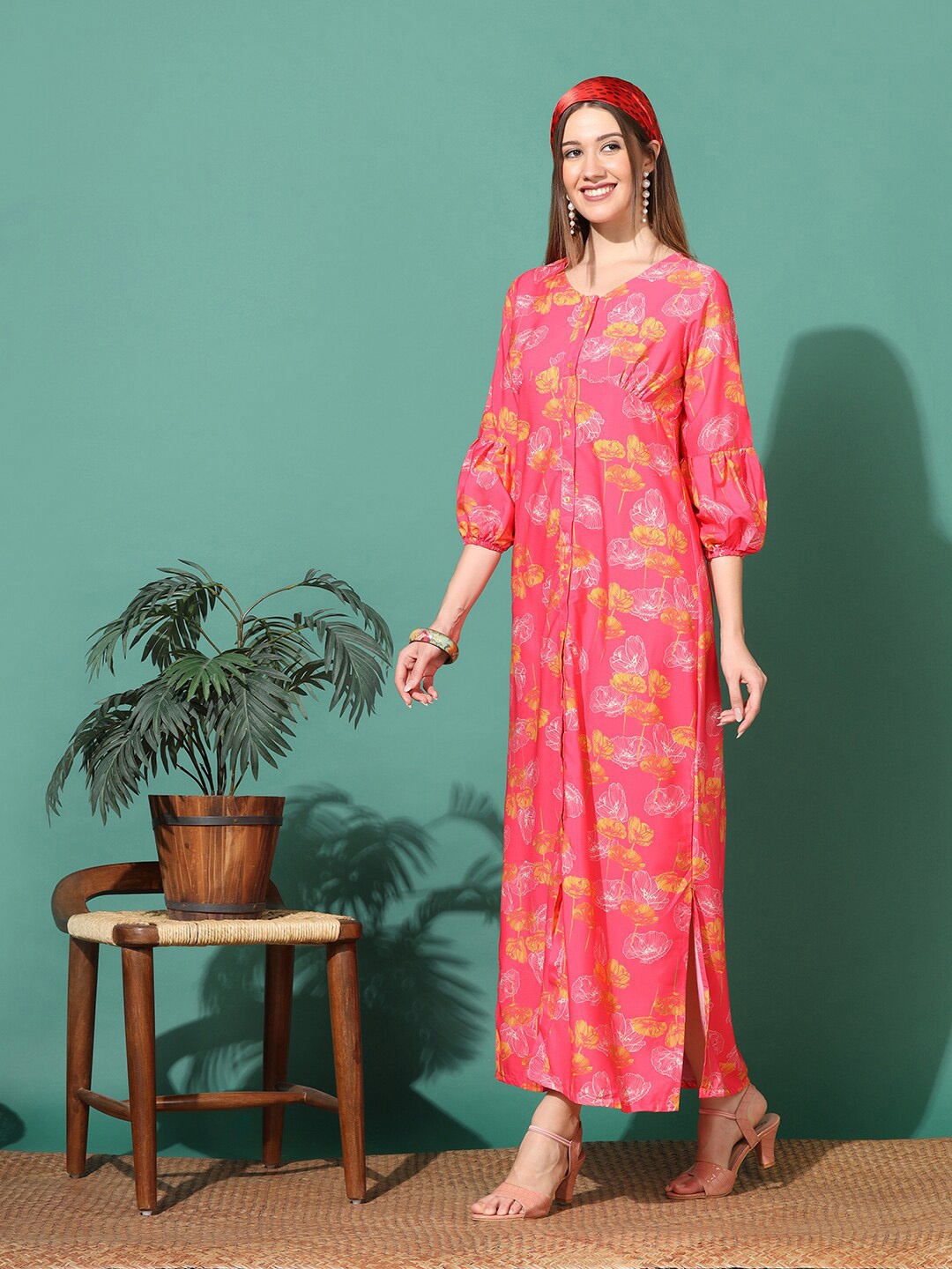

FASHION DREAM Print Crepe A-Line Maxi Dress, Pink