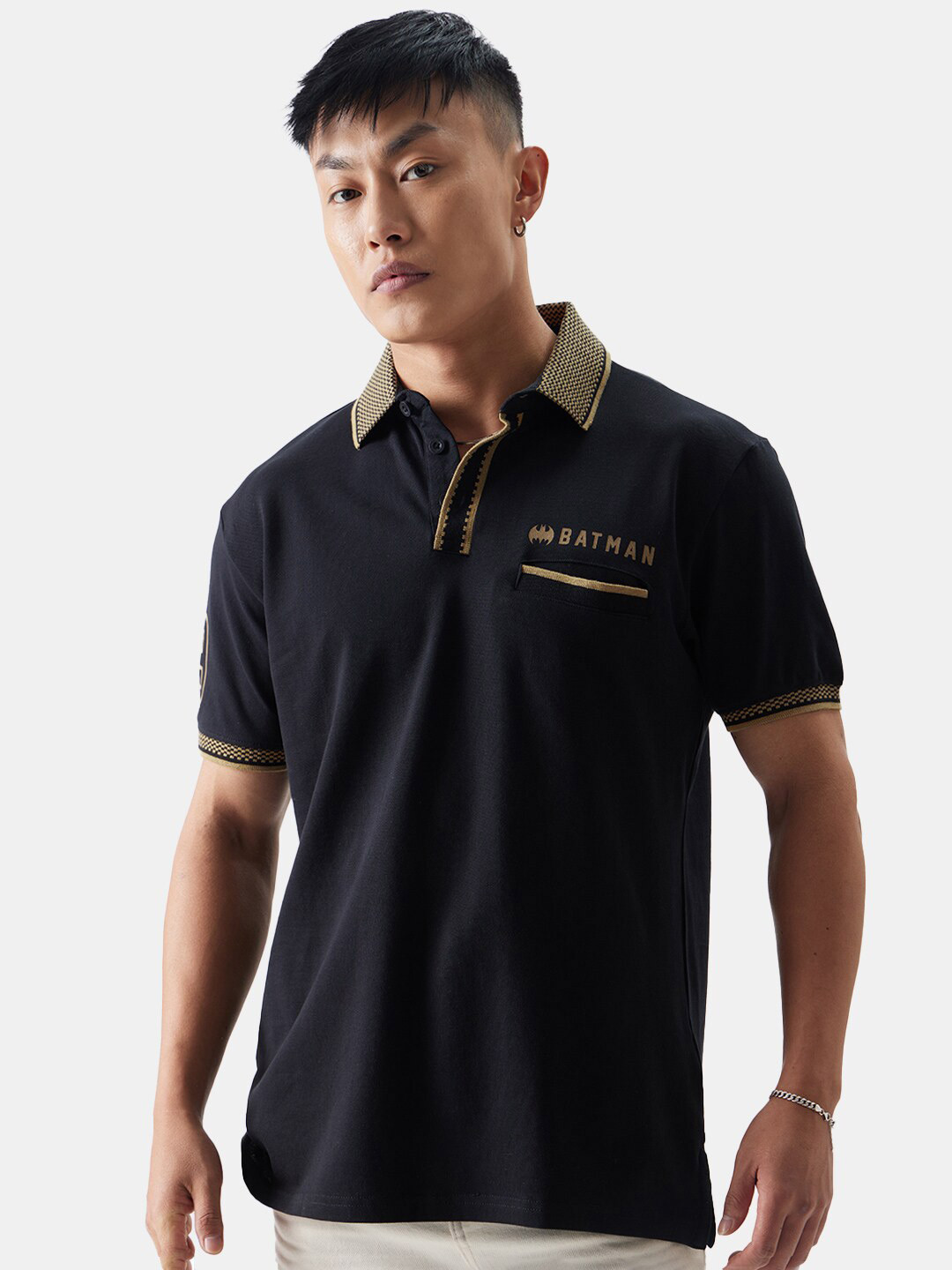 

The Souled Store Black Polo Collar Casual T-shirt