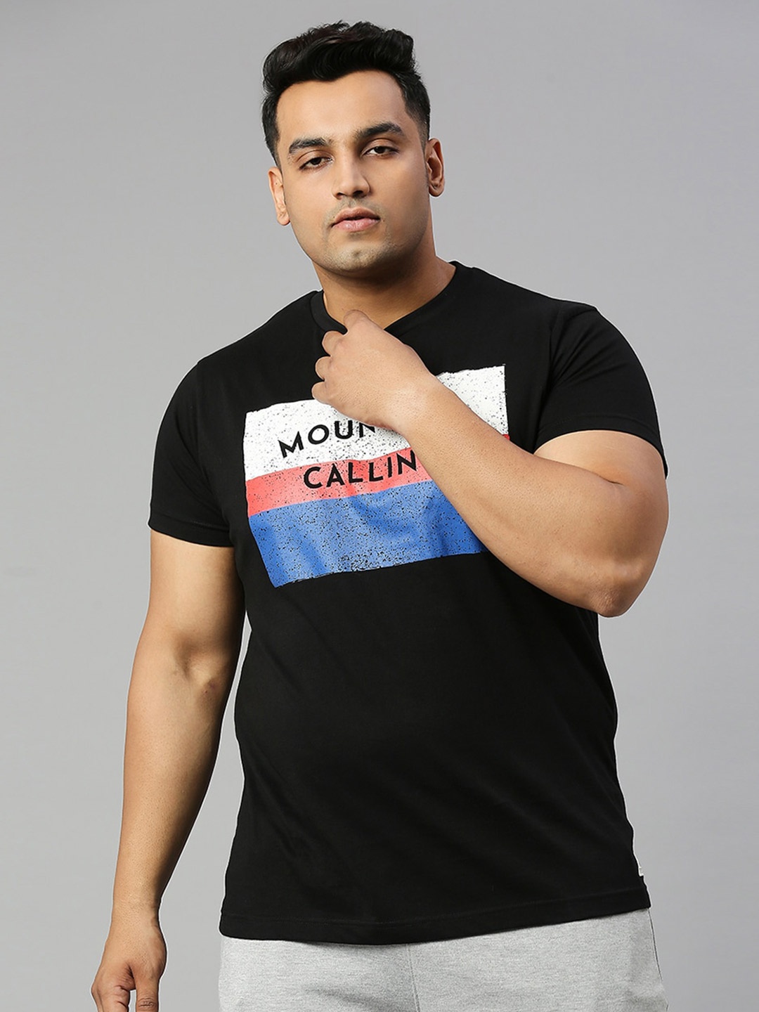 

Freeform by High Star Plus Size Printed Round Neck T-shirt, Black