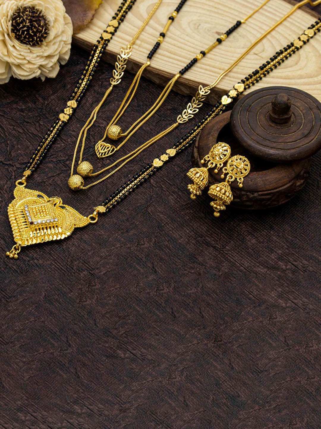 

Ramdev Art Fashion Jwellery Set Of 3 Gold-Plated Mangalsutra With Earrings