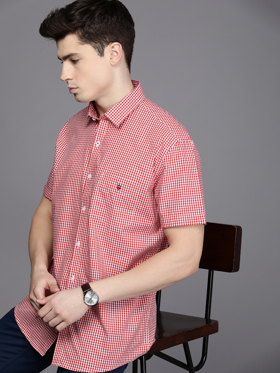 

Louis Philippe Sport Slim Fit Micro Checked Casual Shirt, Red