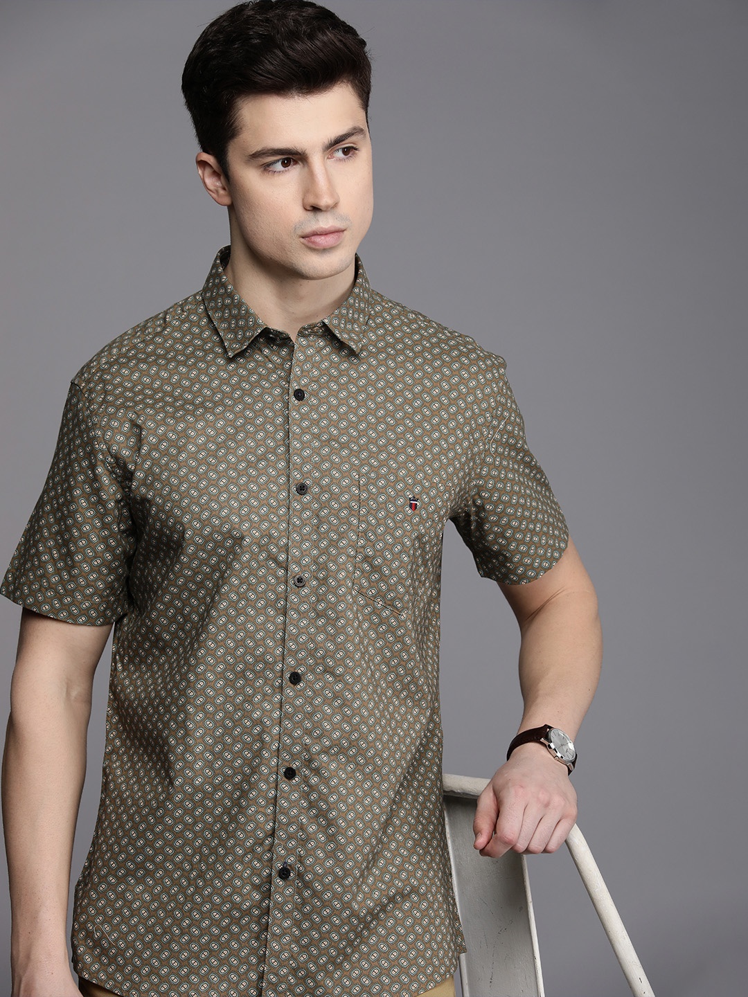 

Louis Philippe Sport Slim Fit Opaque Printed Casual Shirt, Olive