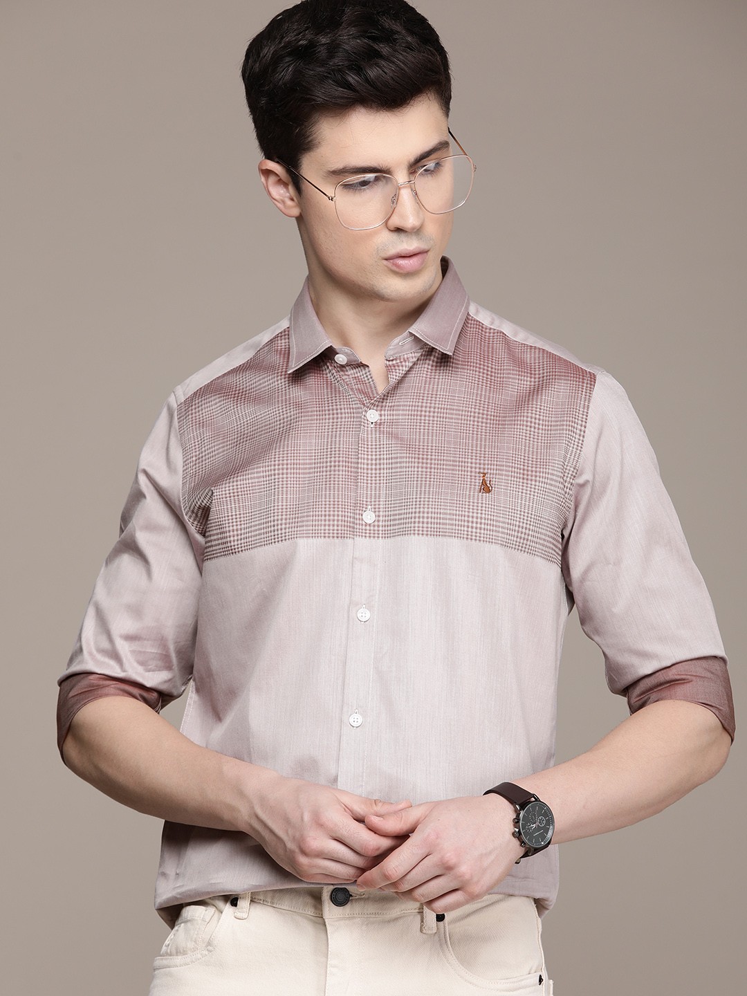 

SIMON CARTER LONDON Men Slim Fit Opaque Checked Casual Shirt, Brown