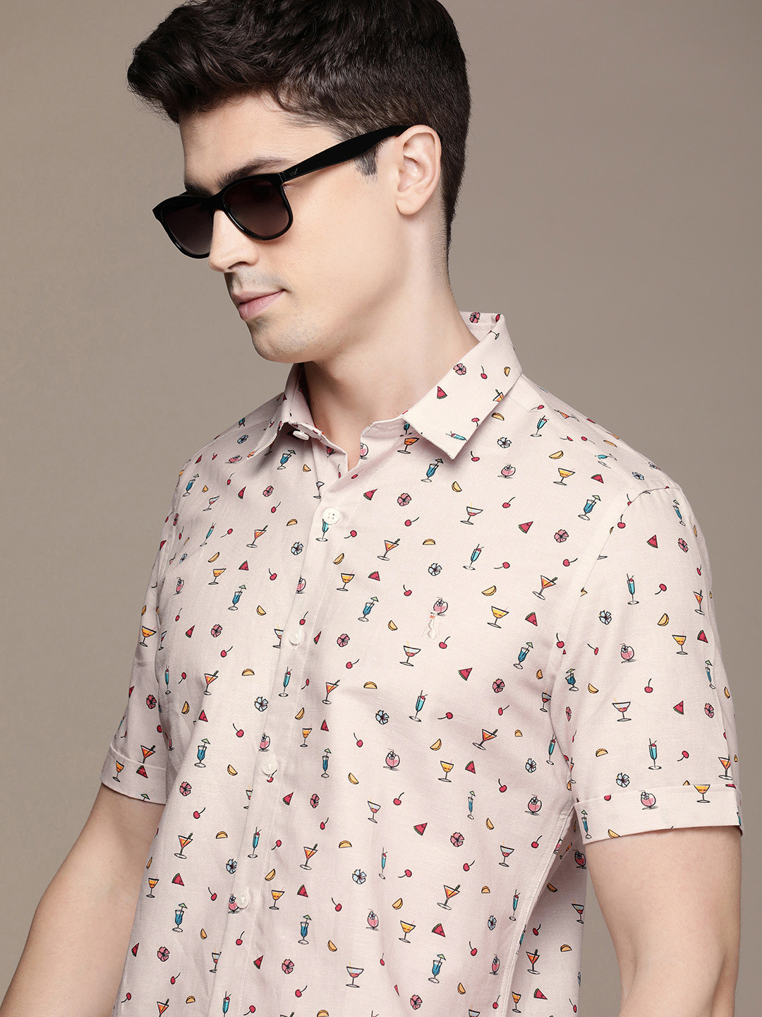 

SIMON CARTER LONDON Men Slim Fit Opaque Printed Casual Shirt, Pink