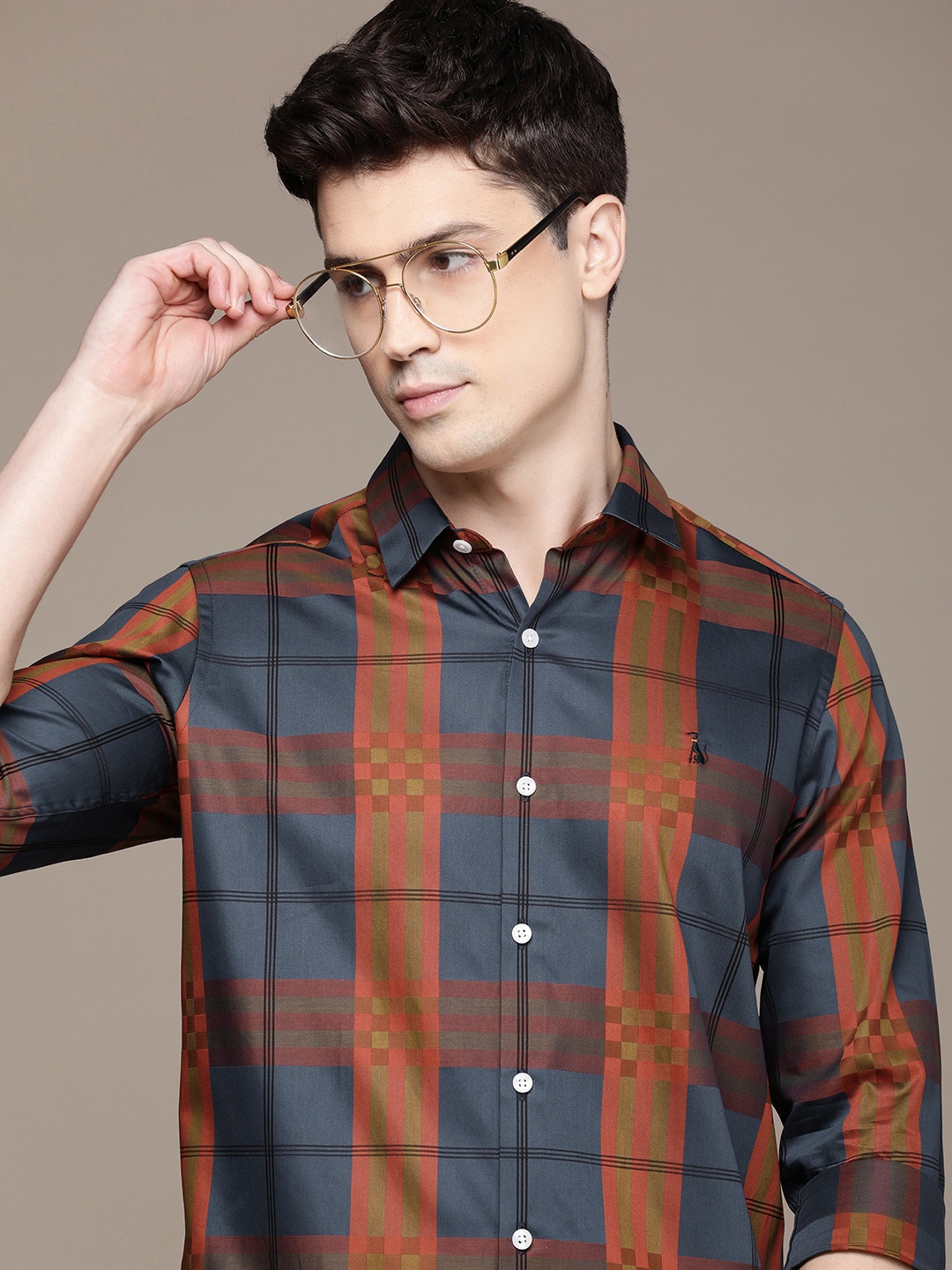 

SIMON CARTER LONDON Men Slim Fit Opaque Checked Casual Shirt, Teal